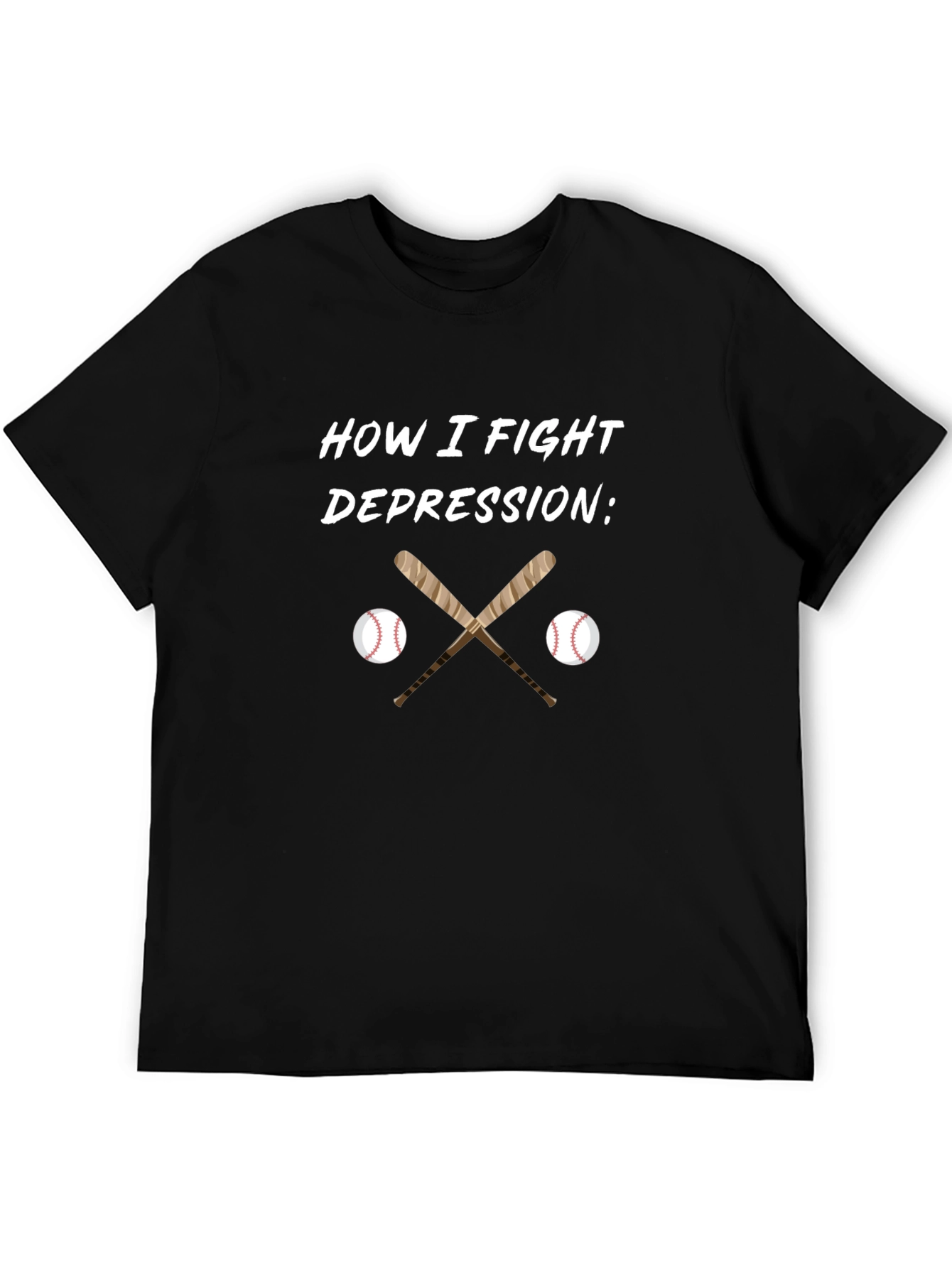 Black Baseball Therapy Tee: How I Fight Depression view 5