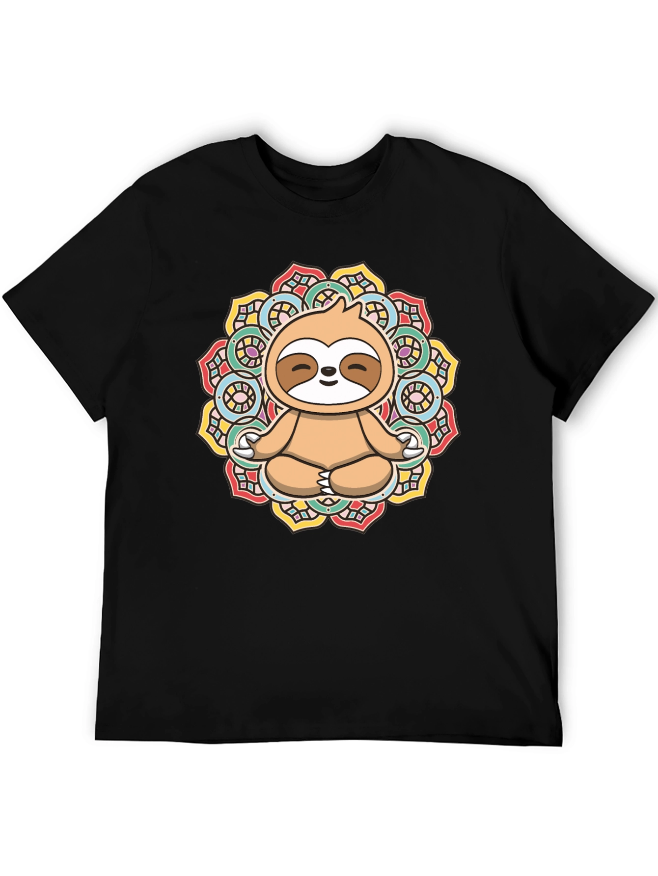 Black Meditating Sloth Mandala Graphic Tee view 5