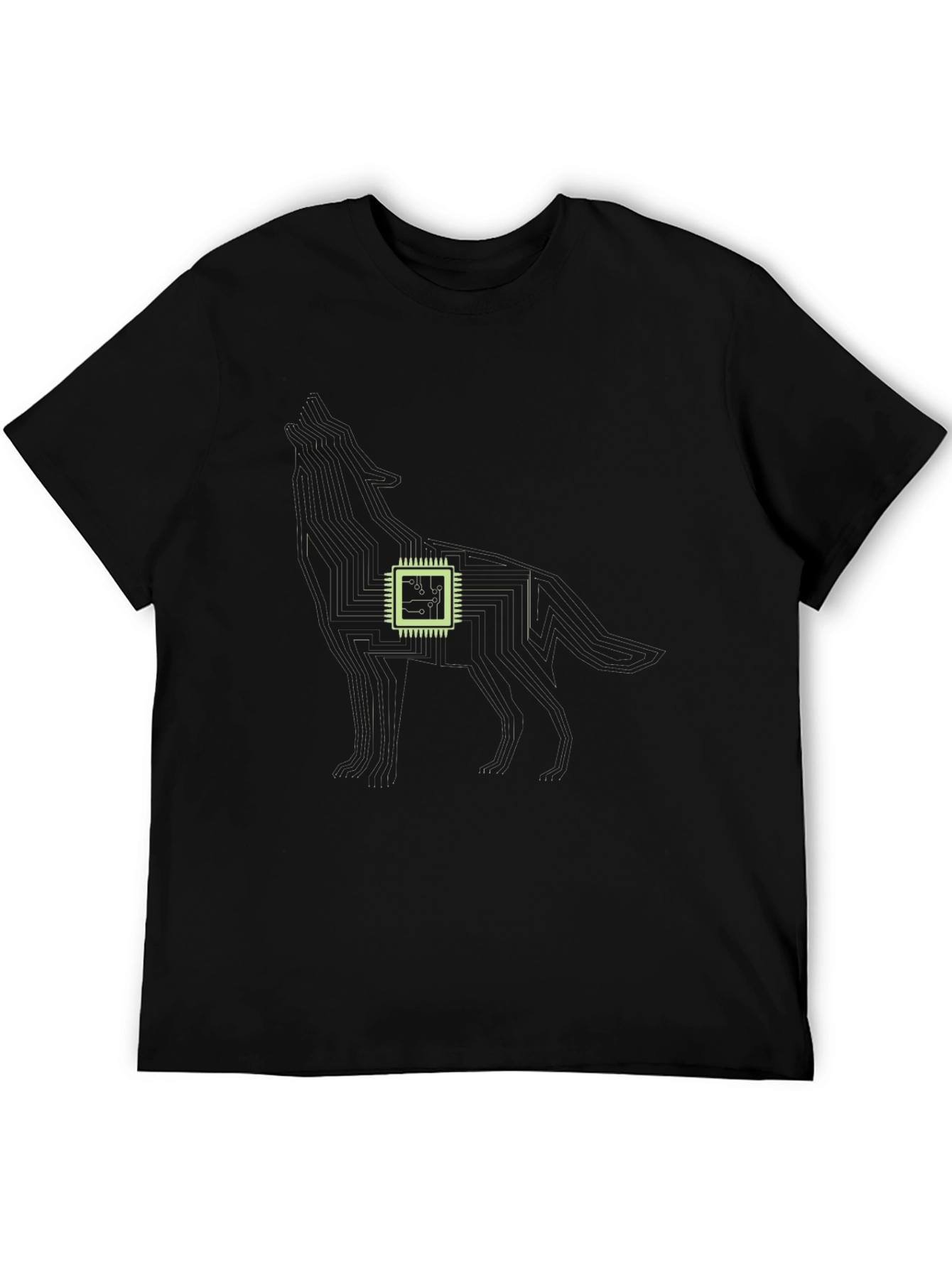 Black Tech Wolf Graphic Tee - Circuit Board Style view 5