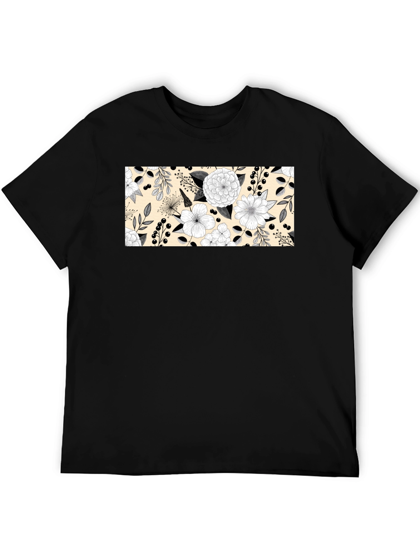 Black Floral Pattern Black T-Shirt view 5