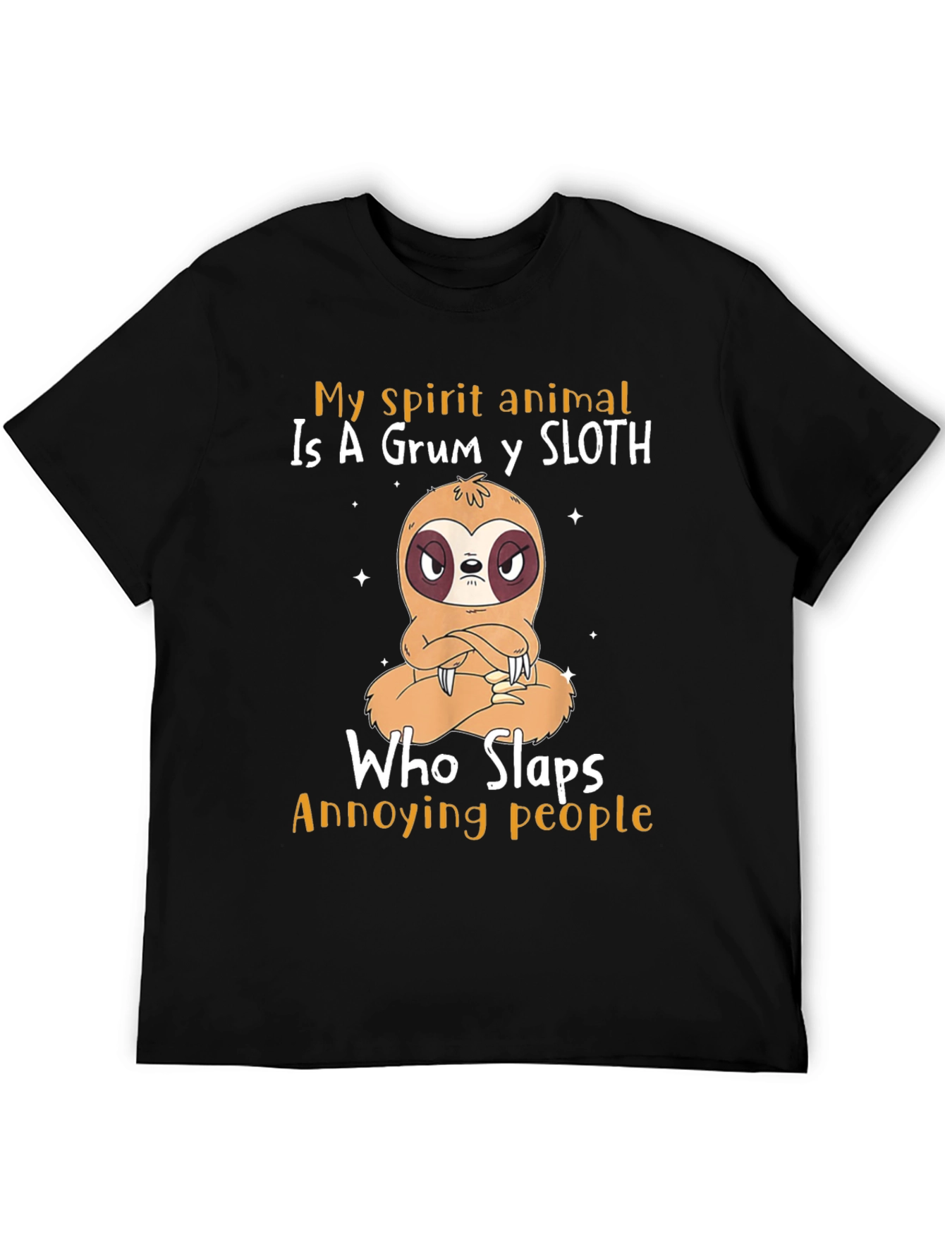 Black Grumpy Sloth T-Shirt - Slaps Annoying People view 5