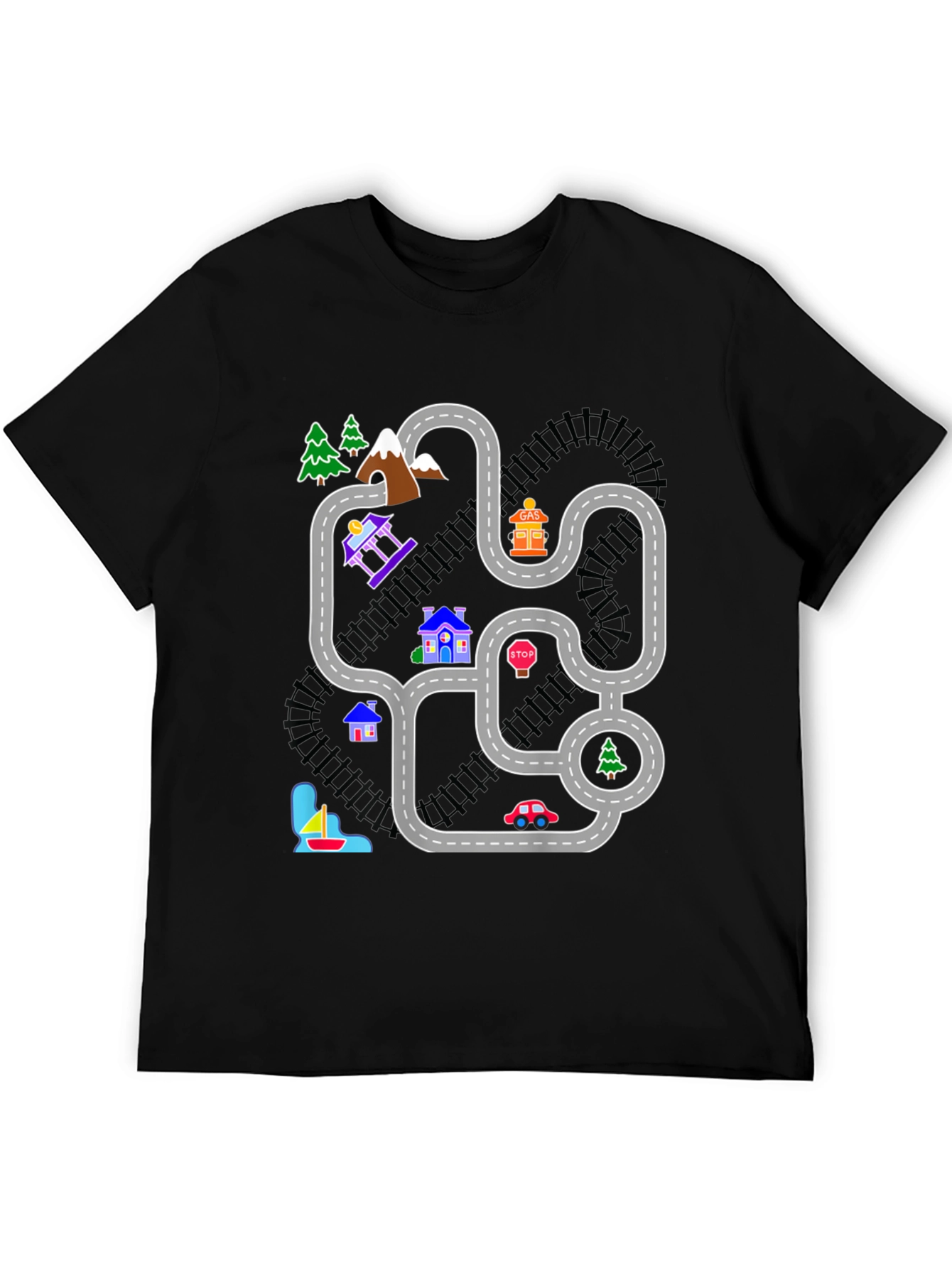 Black Playful Road Map Graphic Tee view 5