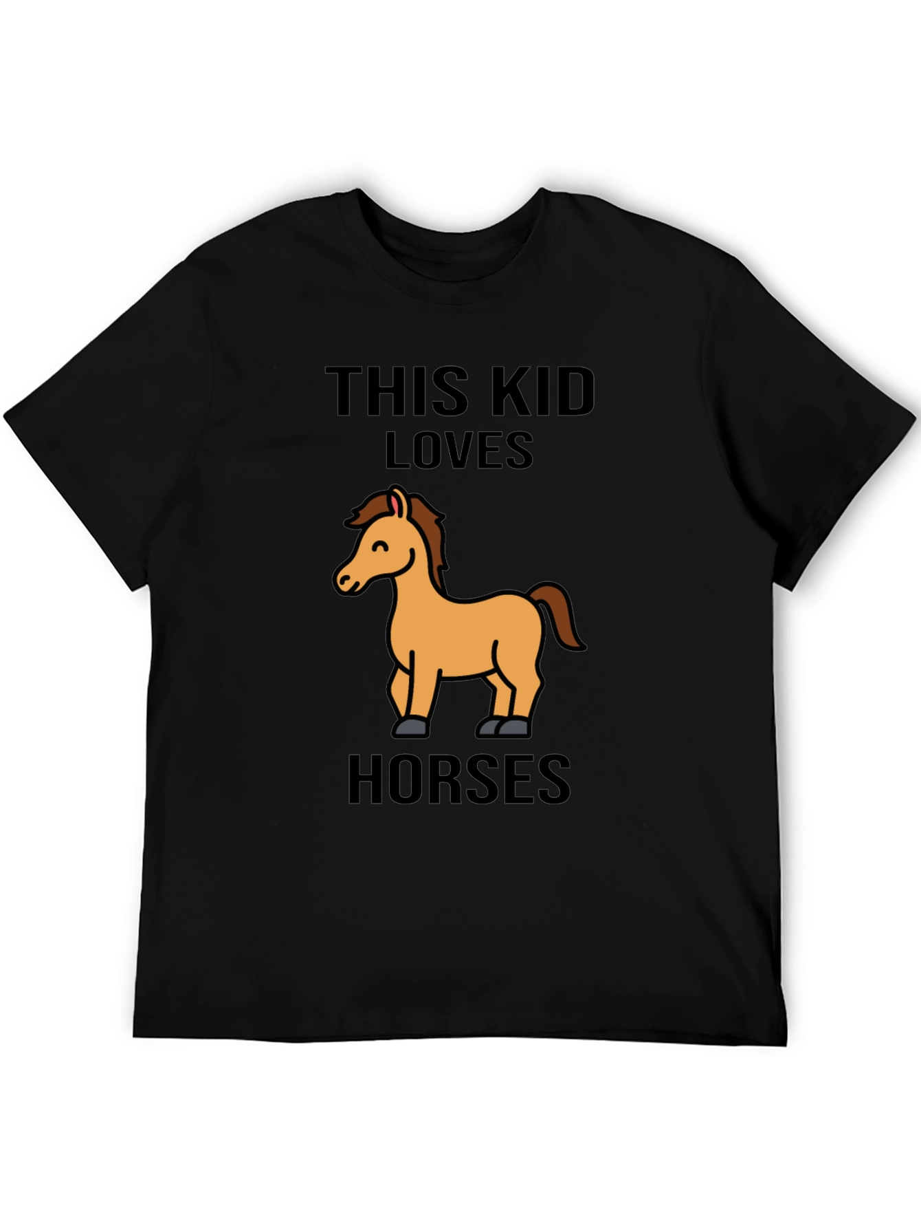 Black Cute Horse Lover Kids Black T-Shirt view 5
