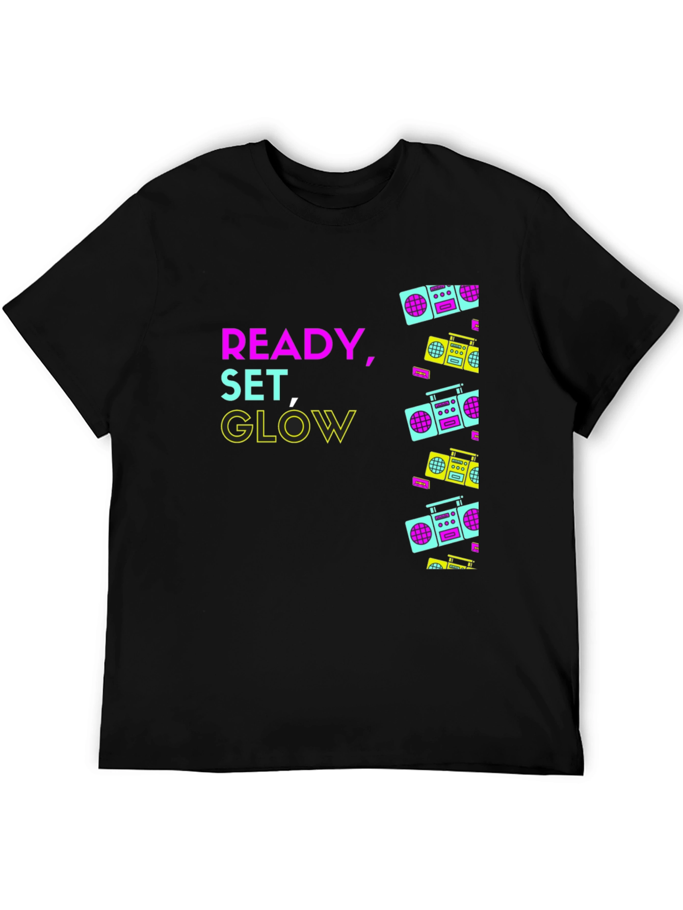 Black Retro Boombox Graphic T-Shirt - Ready, Set, Glow view 5