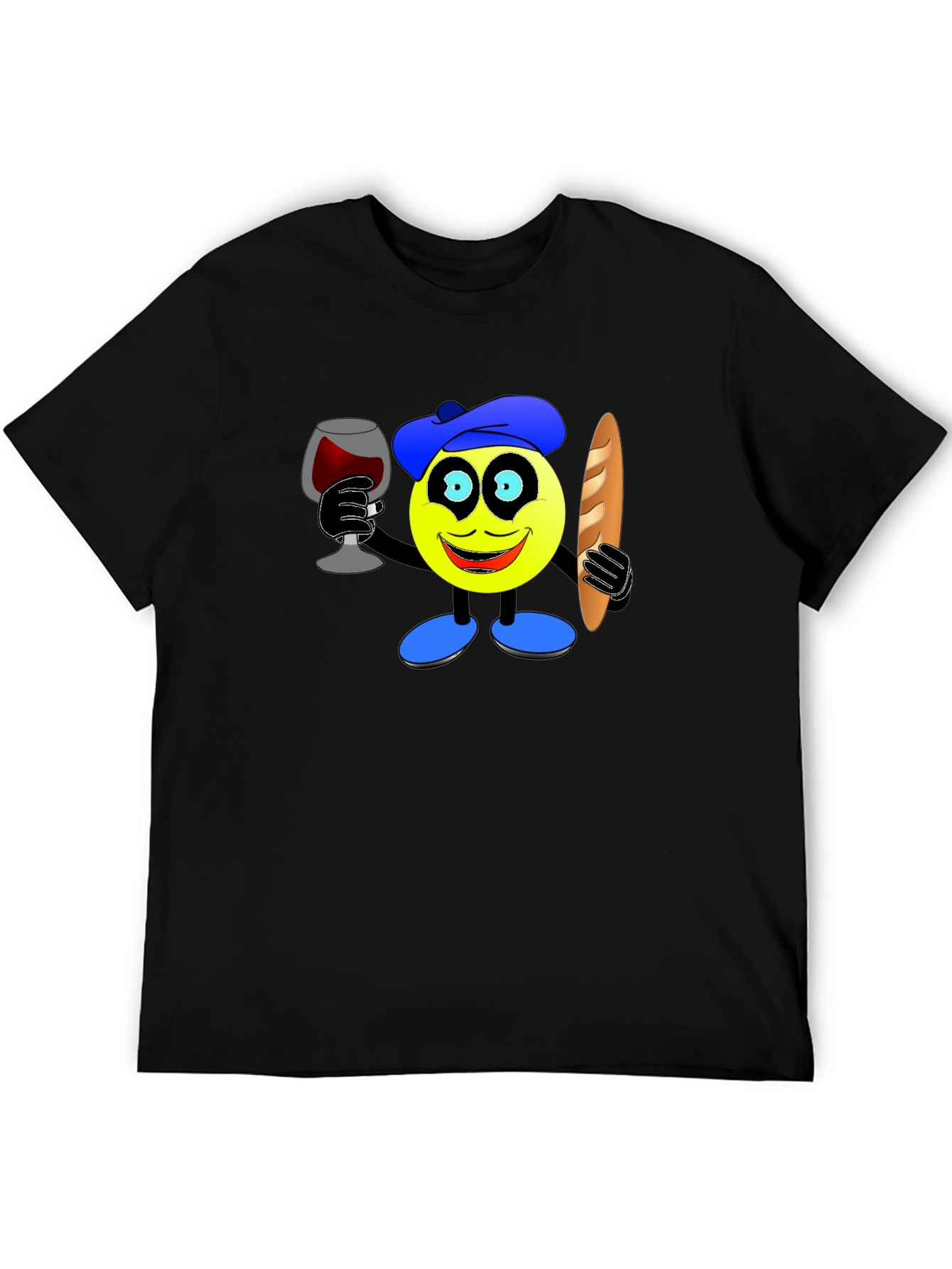 Black French Emoji T-Shirt - Wine & Baguette view 5