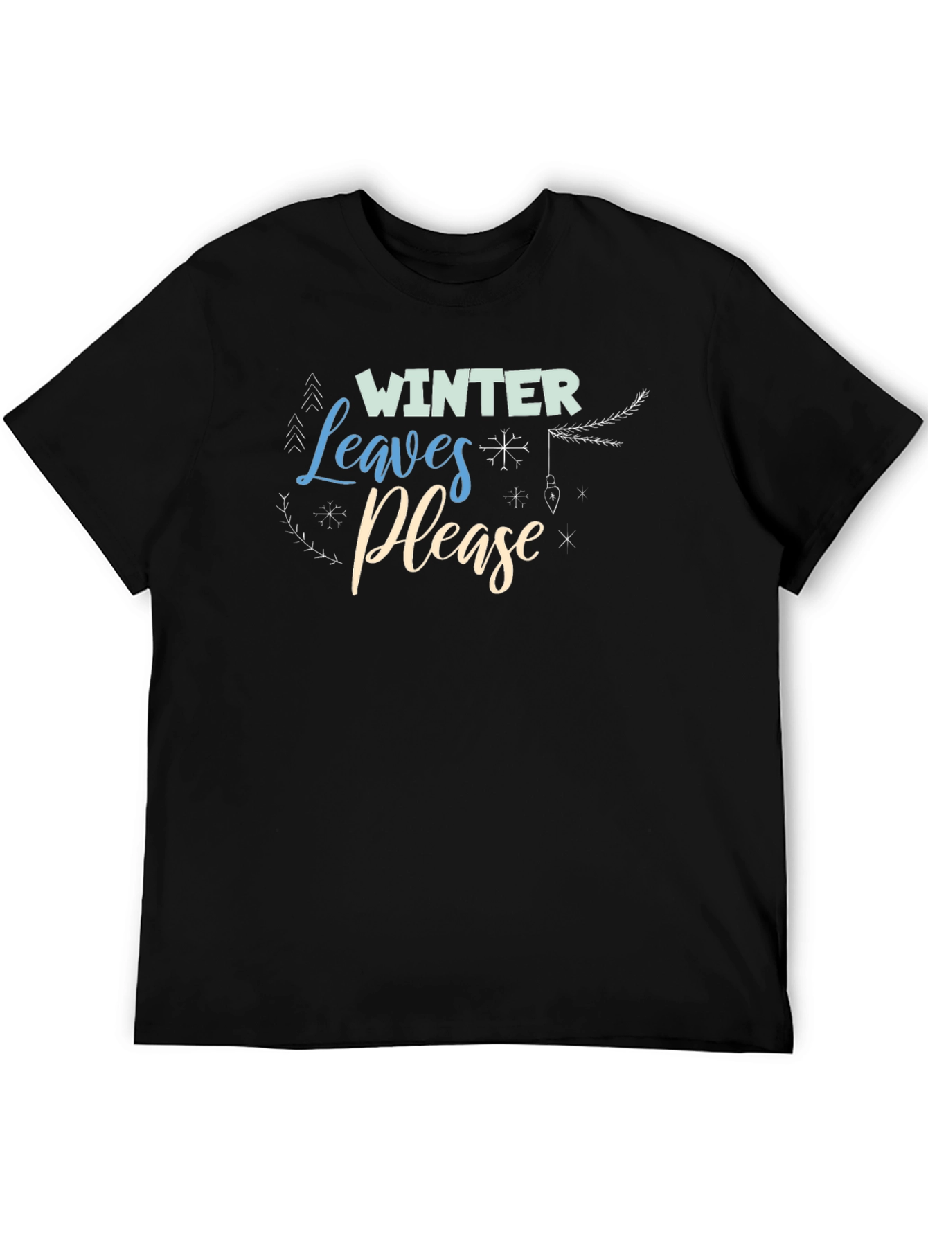 Black Winter Leaves Please Black Graphic Tee view 5