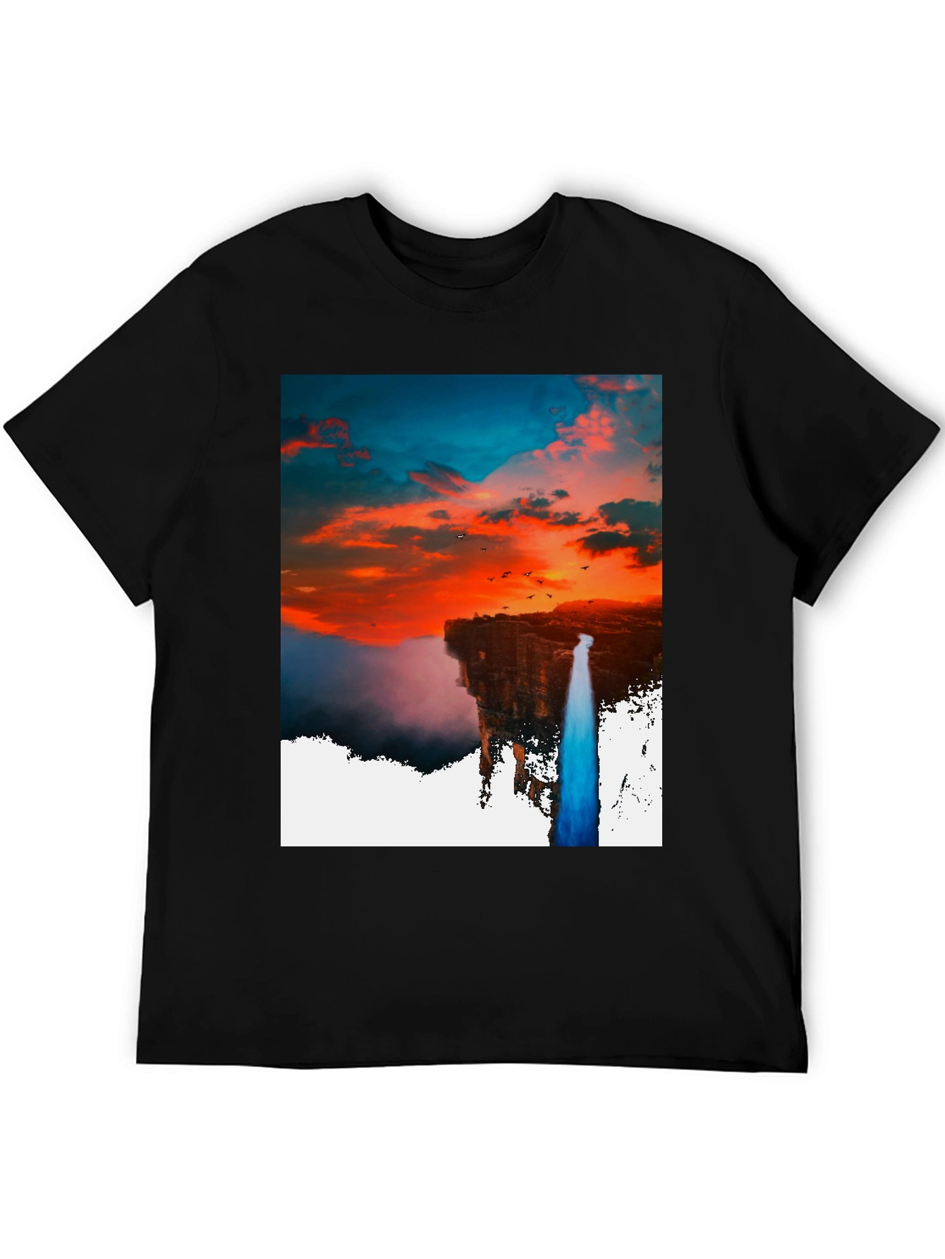 Black Sunset Waterfall Graphic Tee - Unique Design view 5