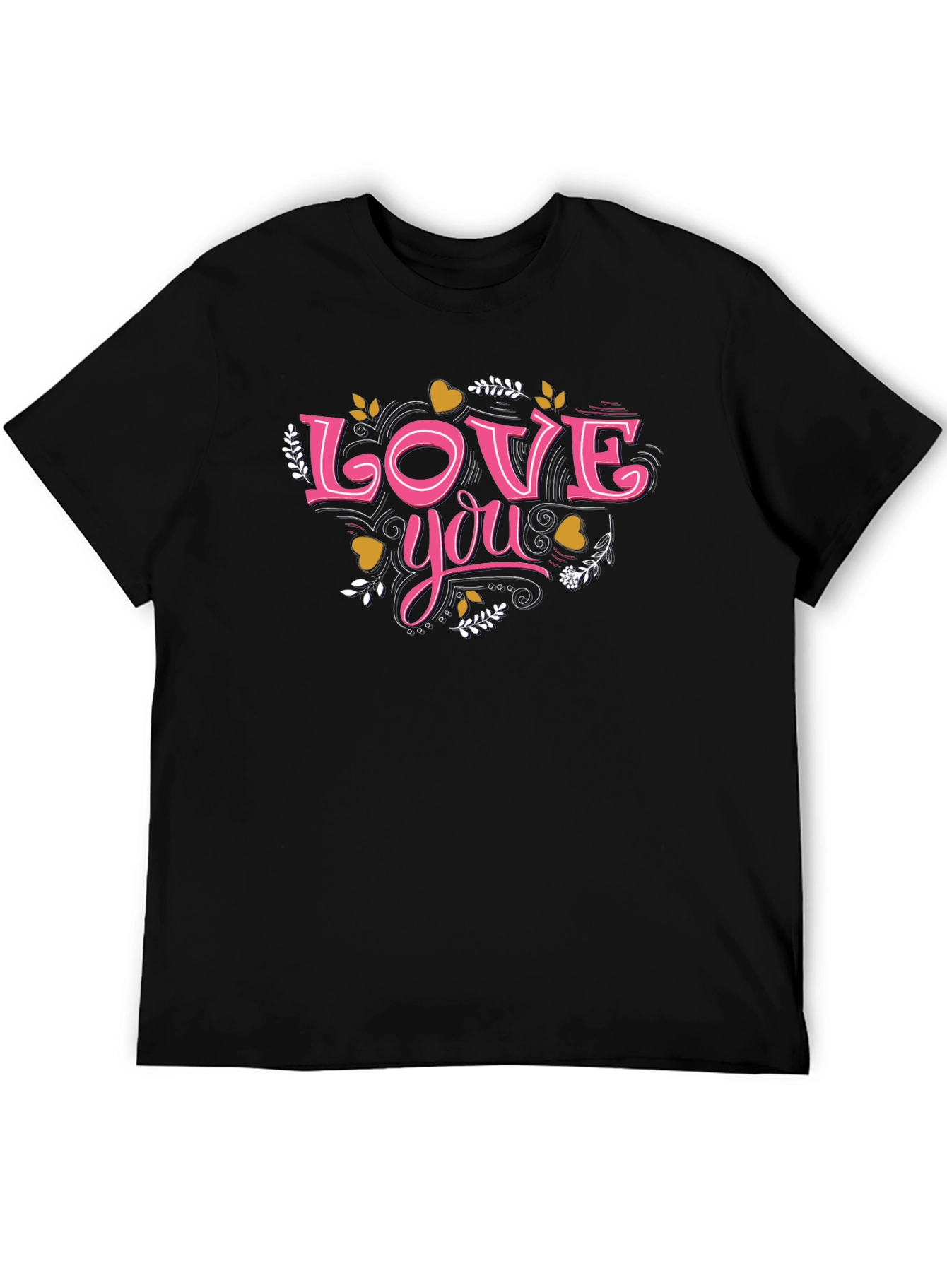 Black Love You Valentine's Day Black Graphic T-Shirt view 5
