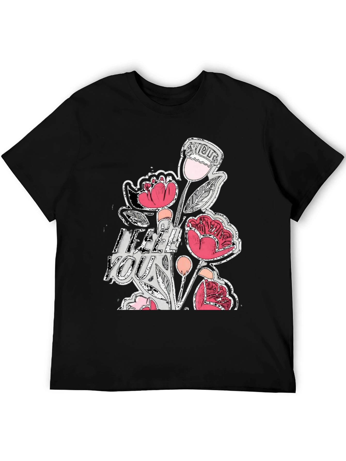 Black Floral Graphic Print Crew Neck Tee - Casual Style view 5