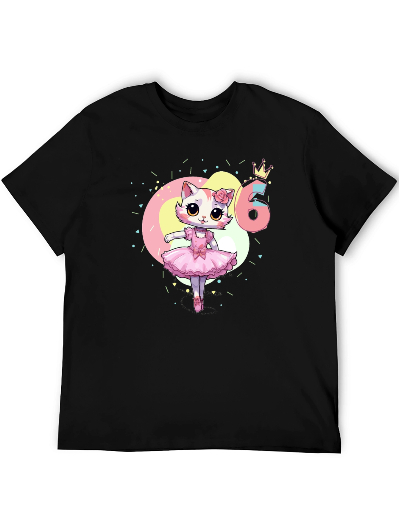 Black Cute Kitty Ballerina 6th Birthday T-Shirt view 5