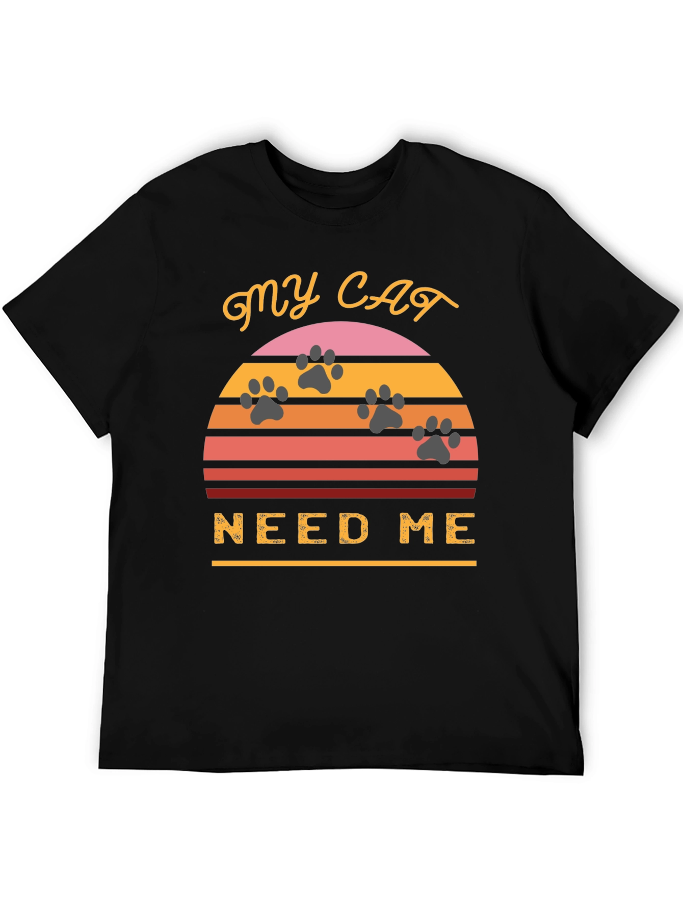 Black My Cat Needs Me T-Shirt - Retro Sunset Style view 5