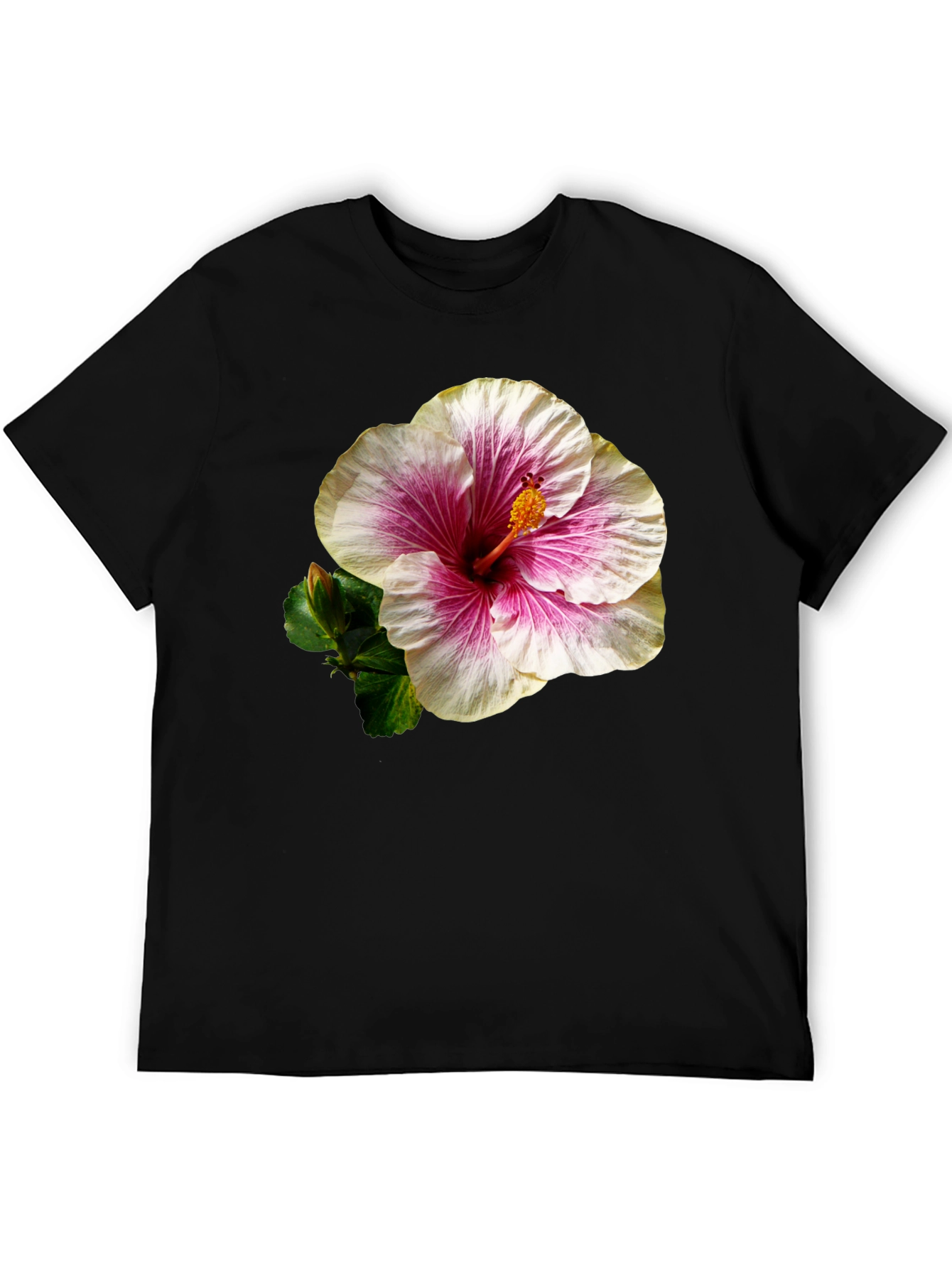 Black Hibiscus Flower Black T-Shirt view 5