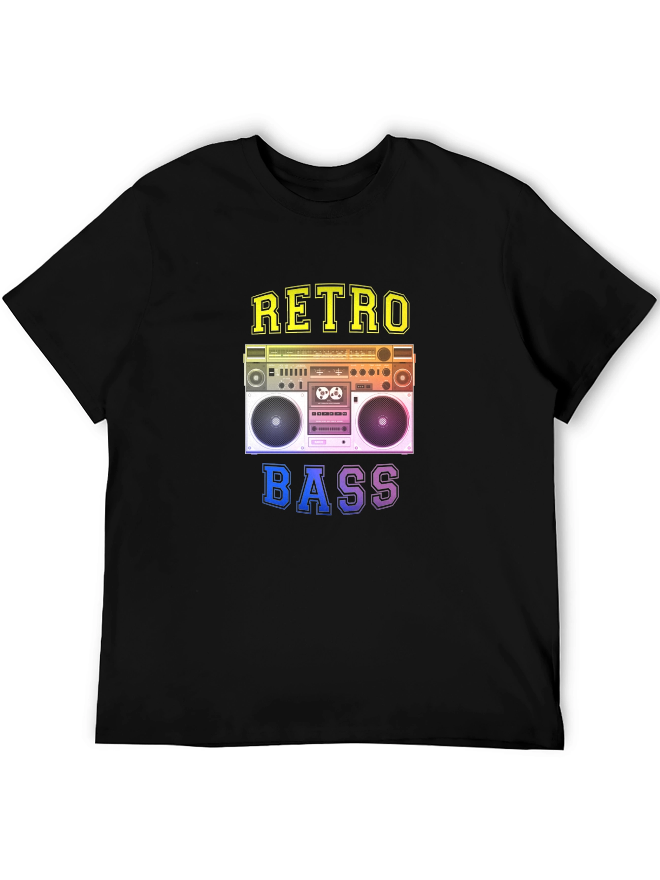 Black Retro Bass Graphic Tee - Vintage Boombox Design view 5