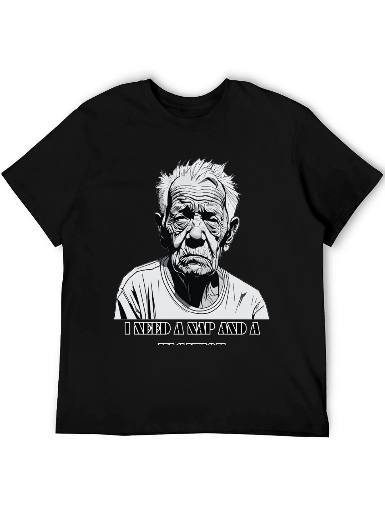 Black Funny Old Man Nap T-Shirt view 5
