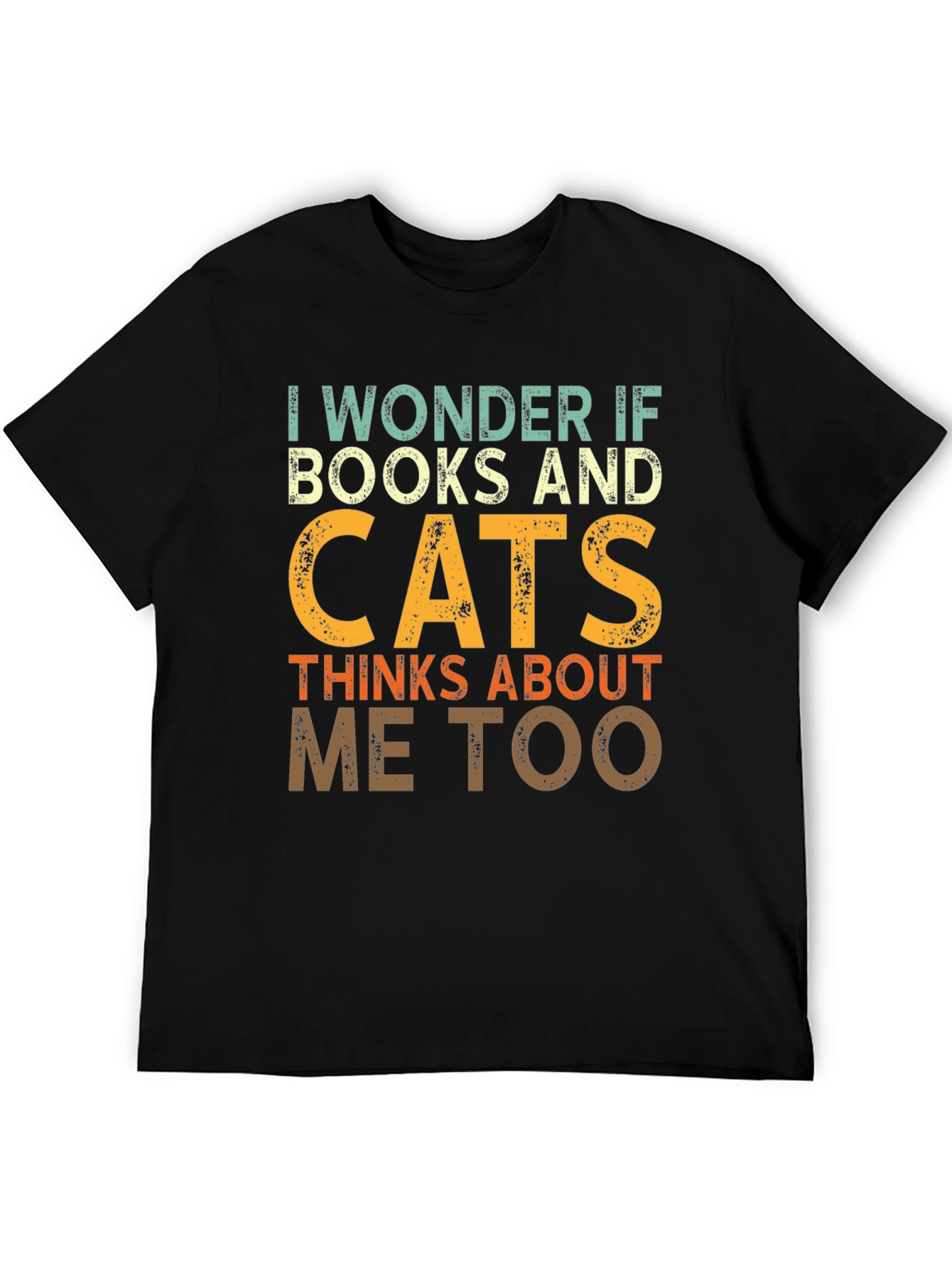 Black I Wonder If Books & Cats T-Shirt view 5