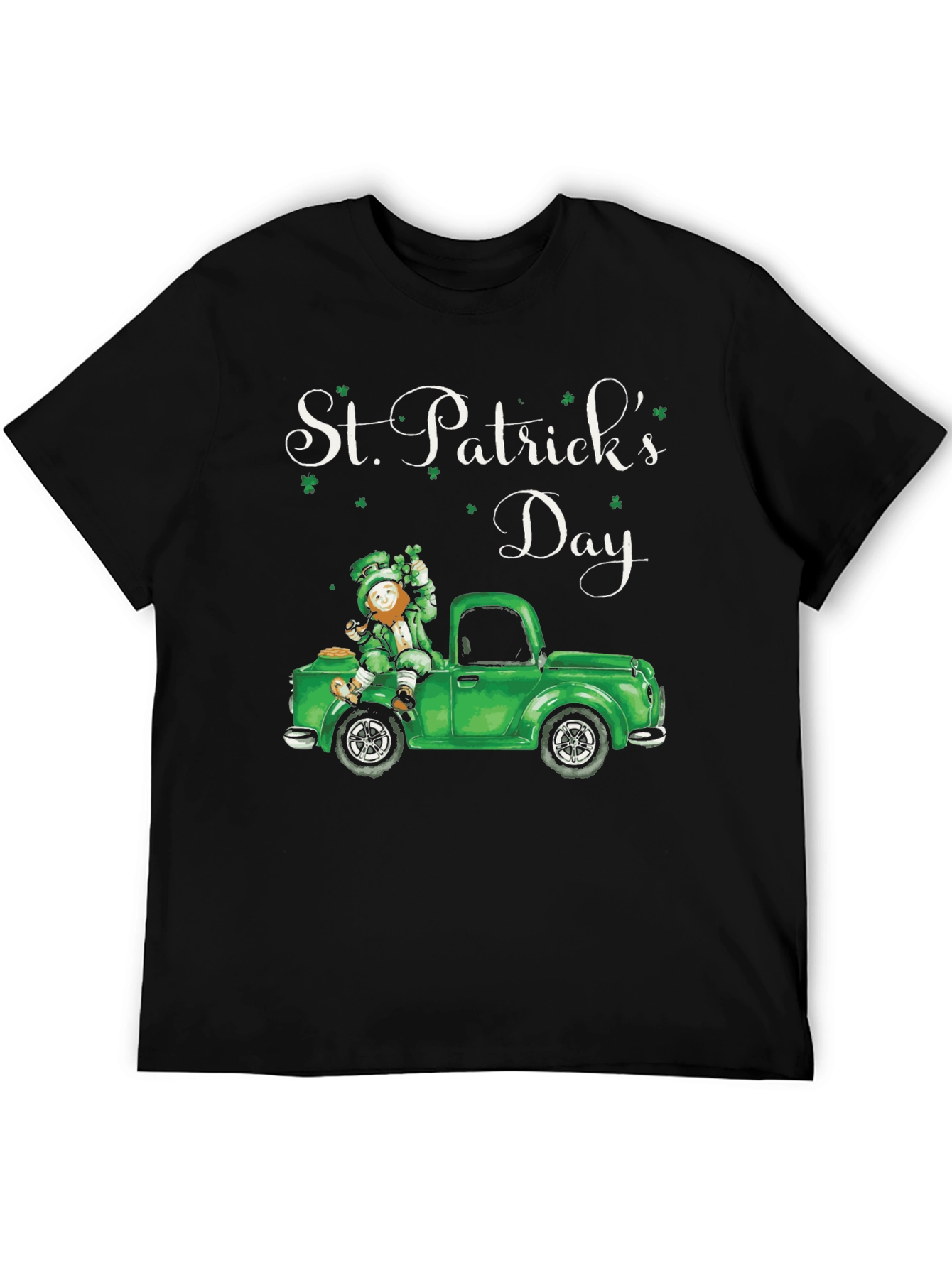 Black St. Patrick's Day Leprechaun Truck T-Shirt view 5