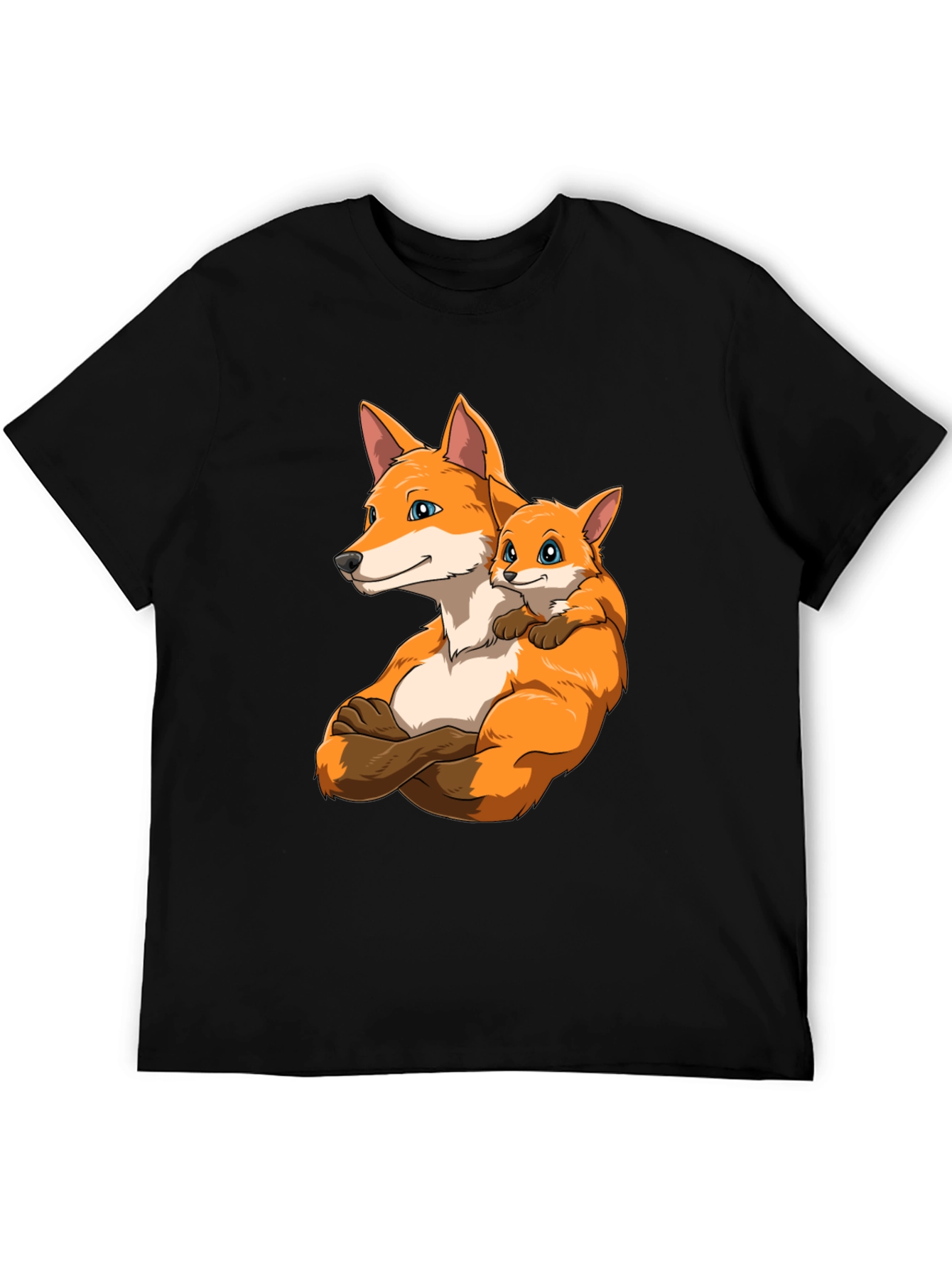 Black Fox Family Black T-Shirt - Cute Cartoon Design view 5