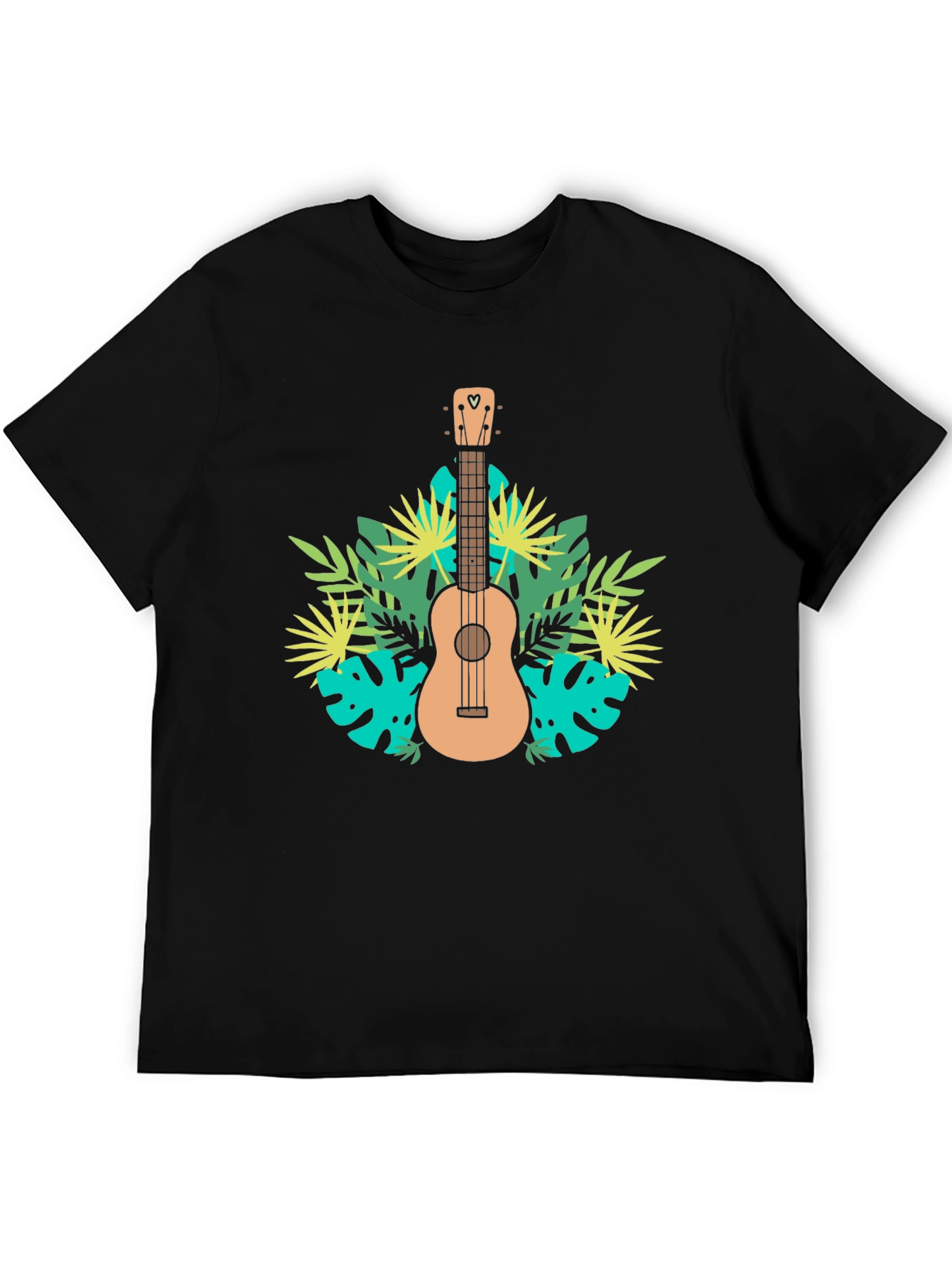 Black Tropical Ukulele Black T-Shirt view 5