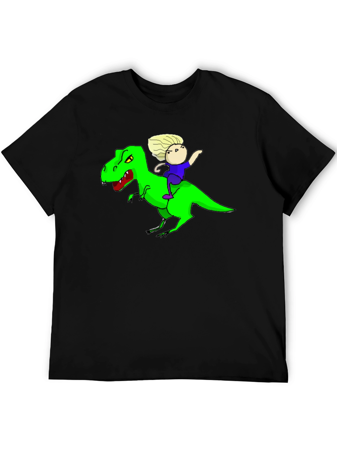 Black Dino Rider Graphic Tee - Black Cotton T-Shirt view 5