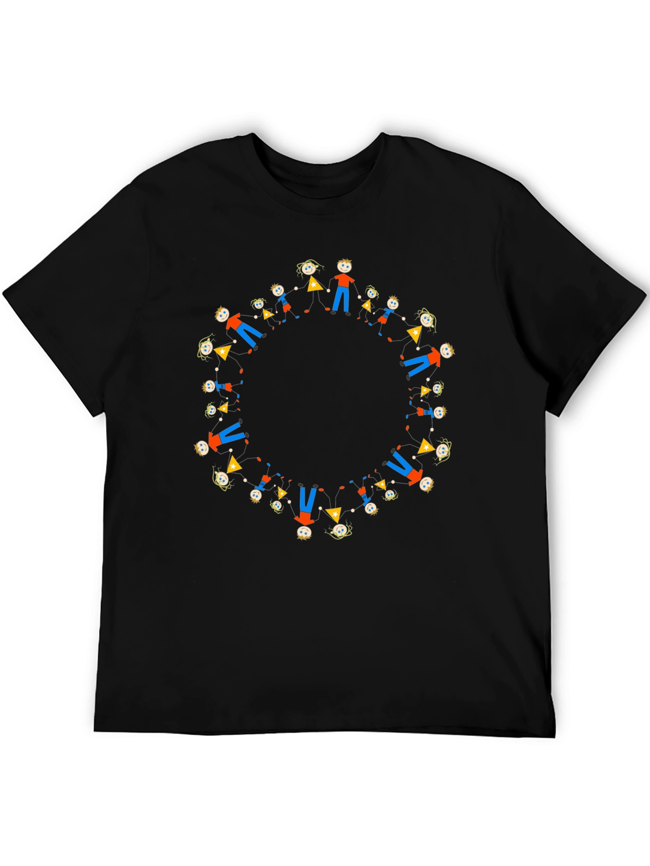 Black Tee with Circle of People Graphic - 5