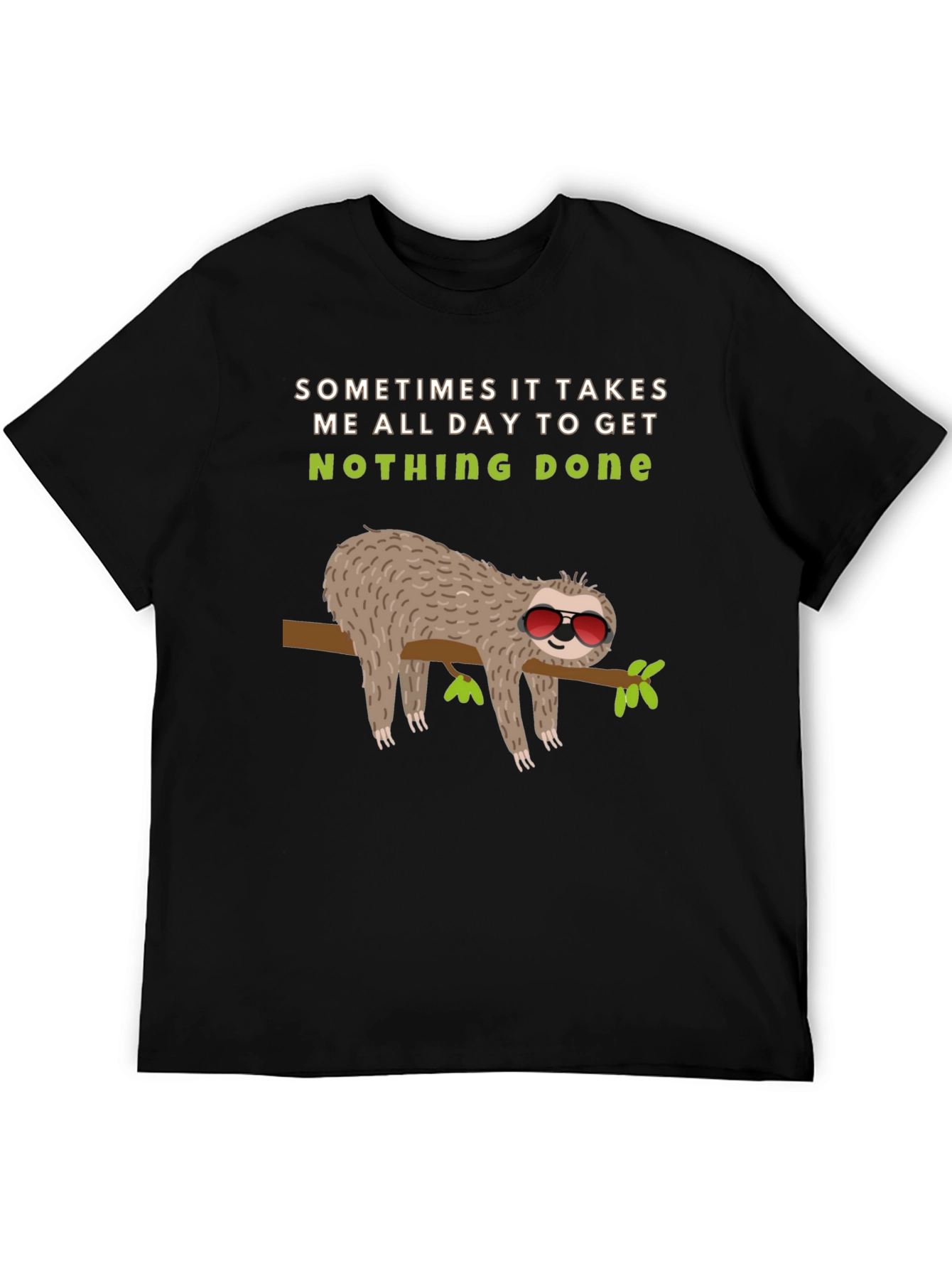 Black Lazy Sloth Graphic Tee -  'Nothing Done' Relaxed T-Shirt view 5