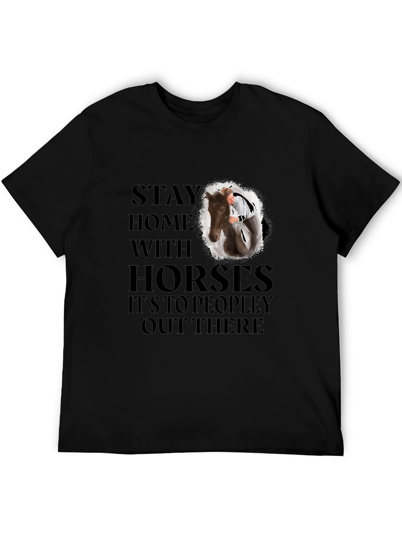Black Stay Home With Horses Graphic Tee view 5