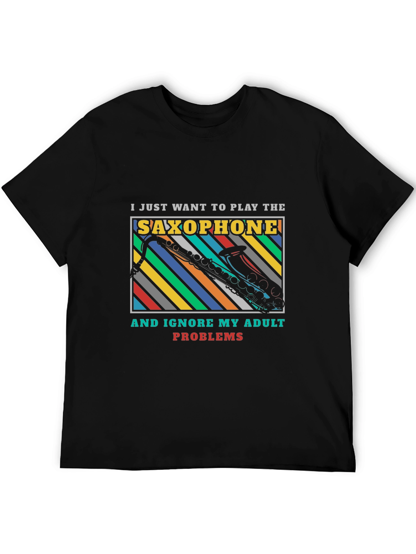 Black Saxophone Adult Problems Graphic T-Shirt view 5