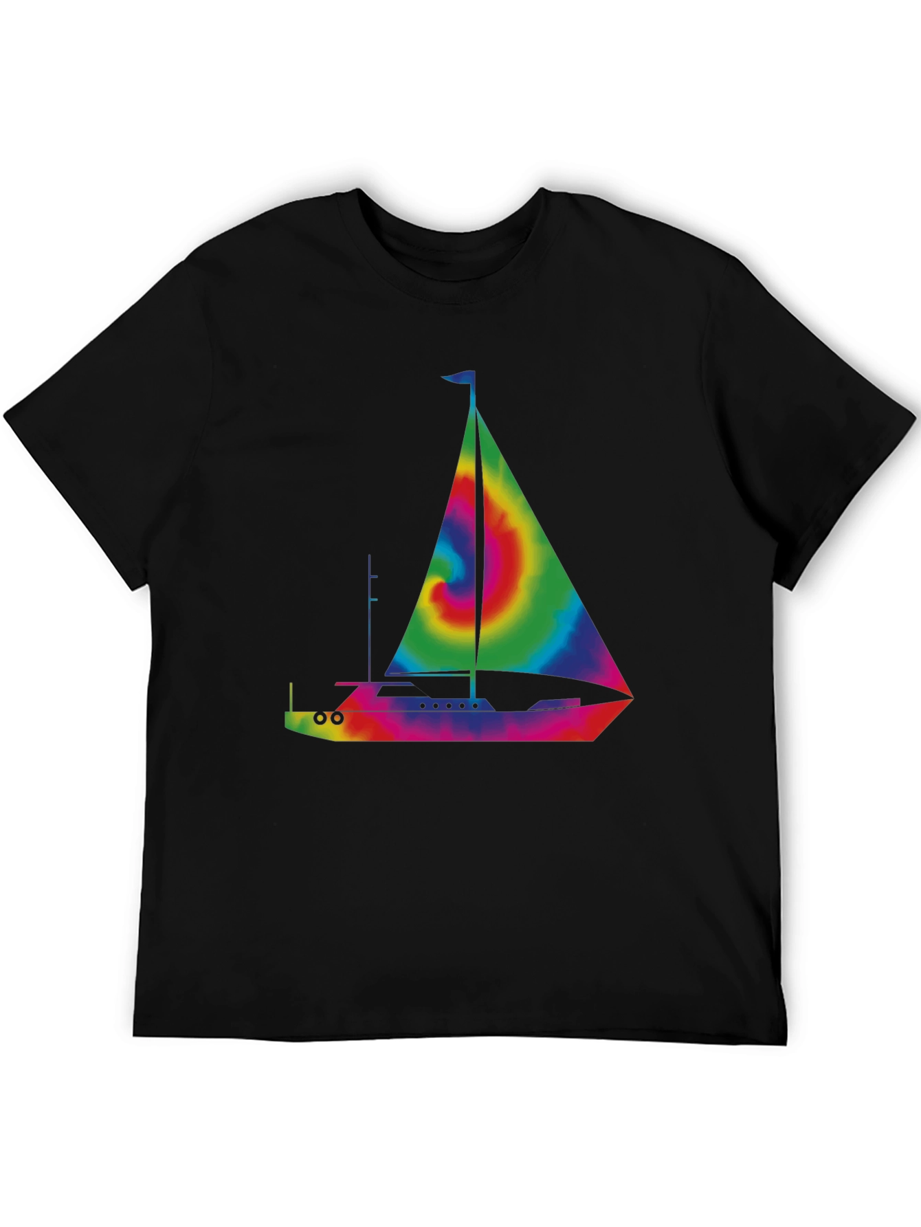 Black Tie-Dye Sailboat Graphic T-Shirt - Black view 5