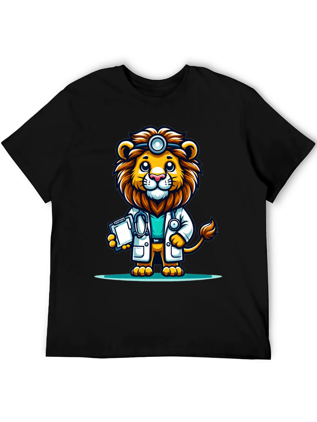 Black Lion Doctor Graphic Tee - Cute Cartoon Animal T-Shirt view 5