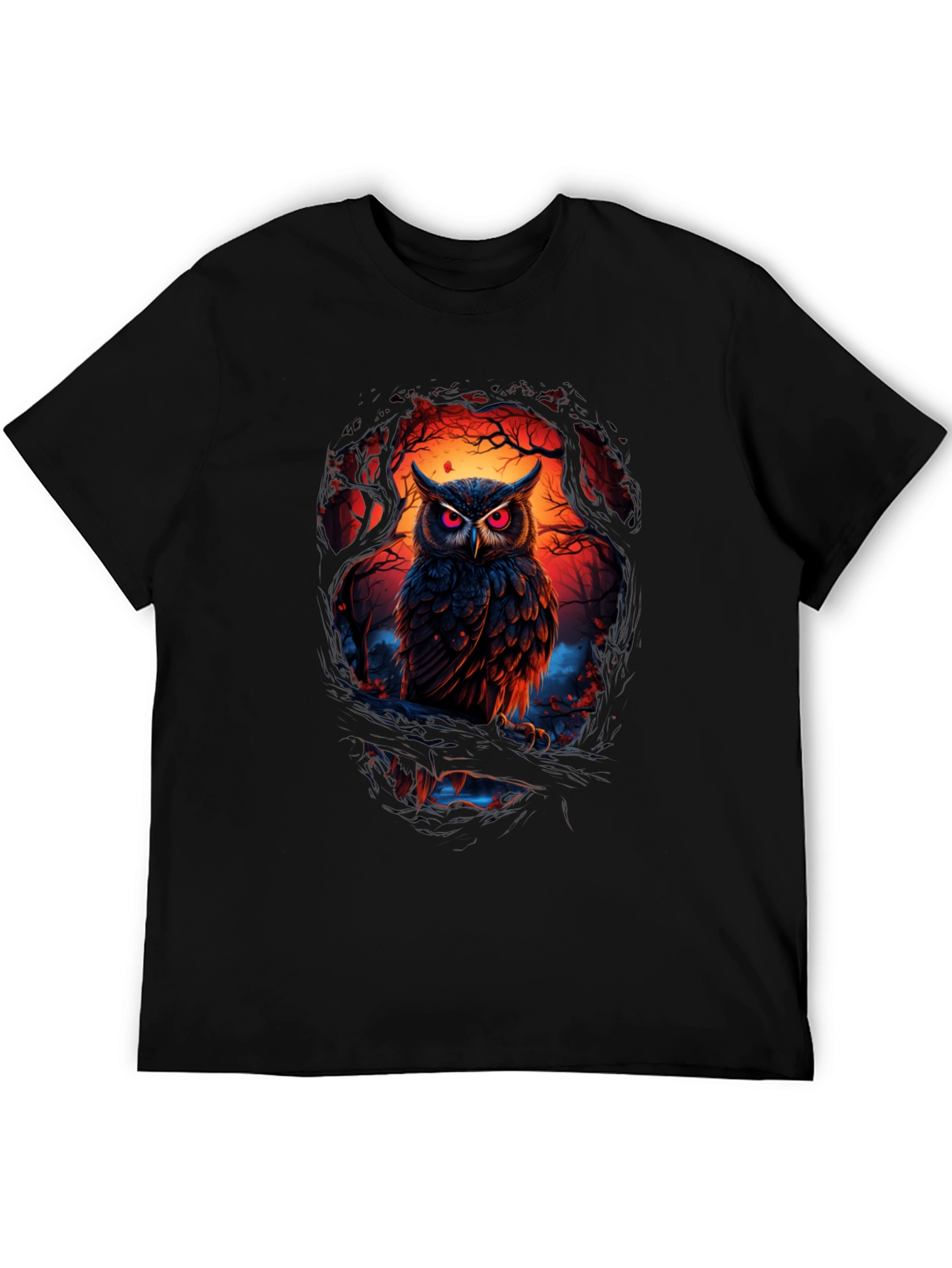 Owl Graphic Print Tee - Men's Black T-Shirt - 5