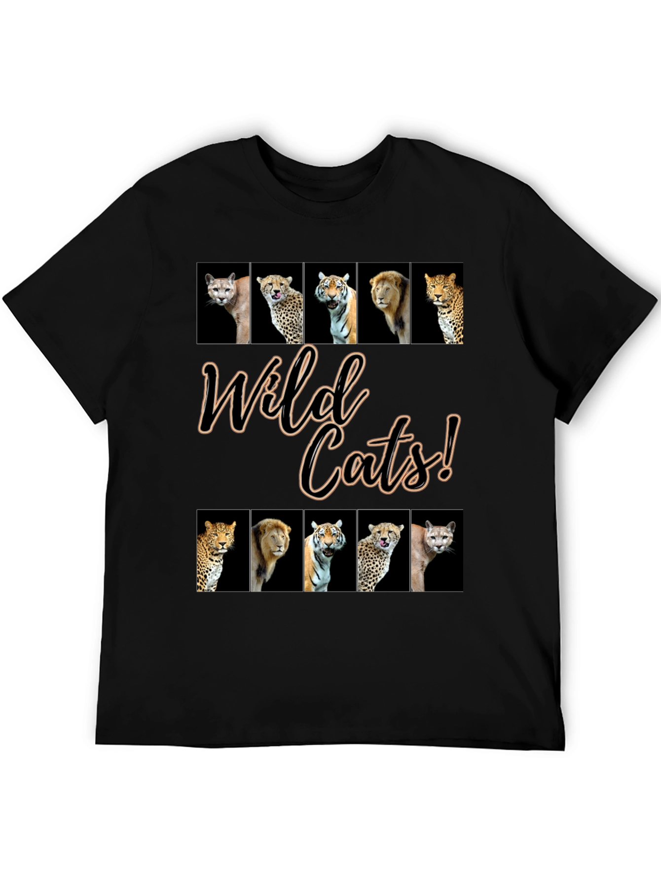 Black Wild Cats Graphic Print T-Shirt view 5