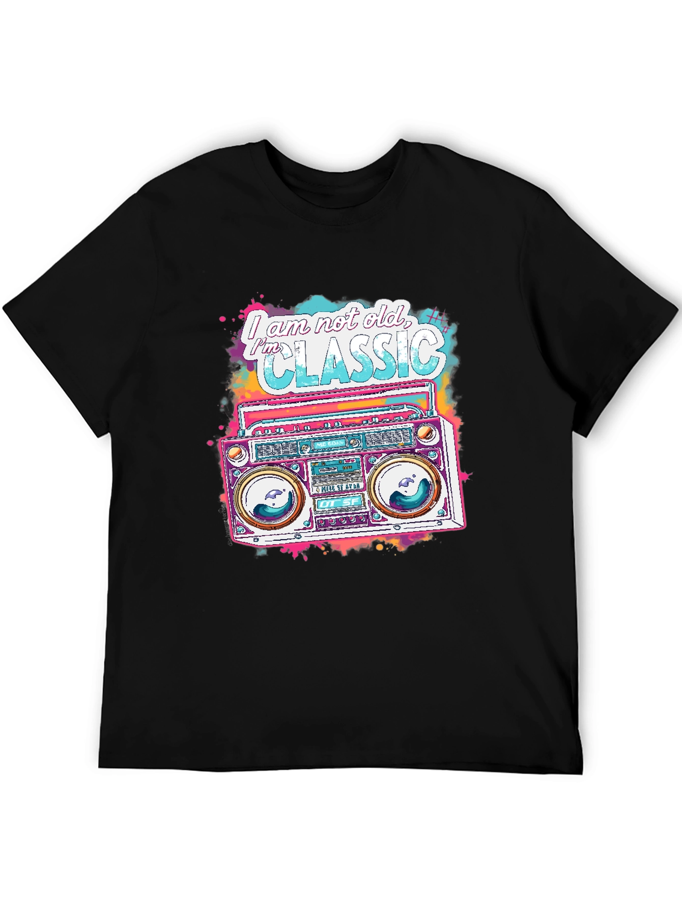 Black Retro Boombox Graphic Tee - I am not old, I'm Classic view 5