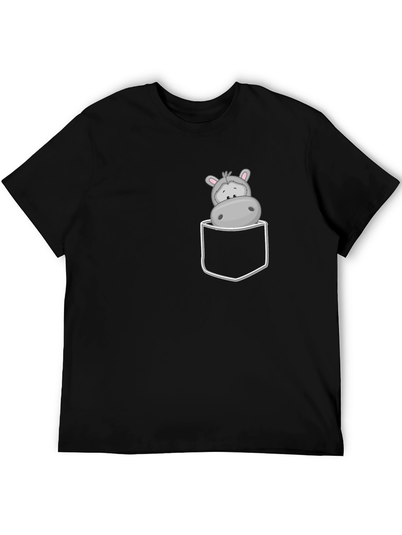 Black Hippo Pocket Tee - Cute Cartoon Graphic view 5