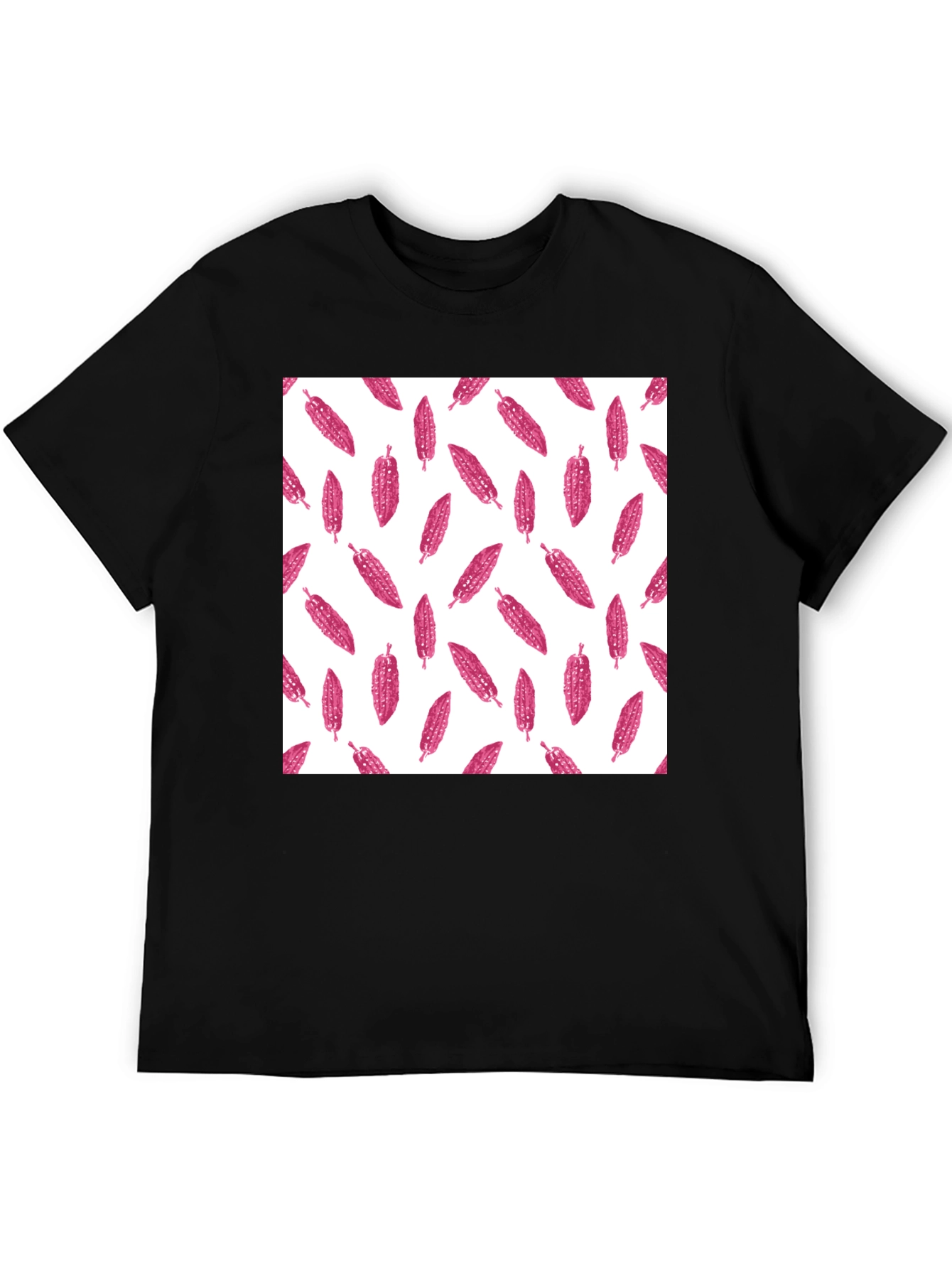 Black Black Tee with Pink Corn Pattern view 5