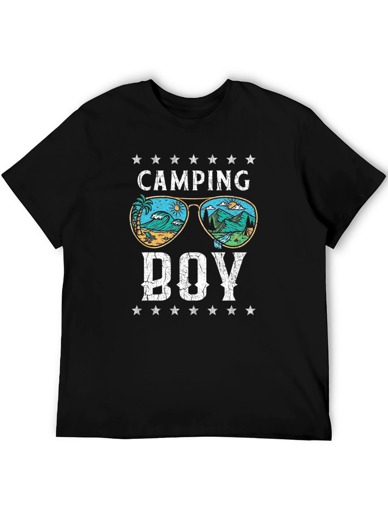 Black Camping Boy T-Shirt - Retro Summer Vibes view 5