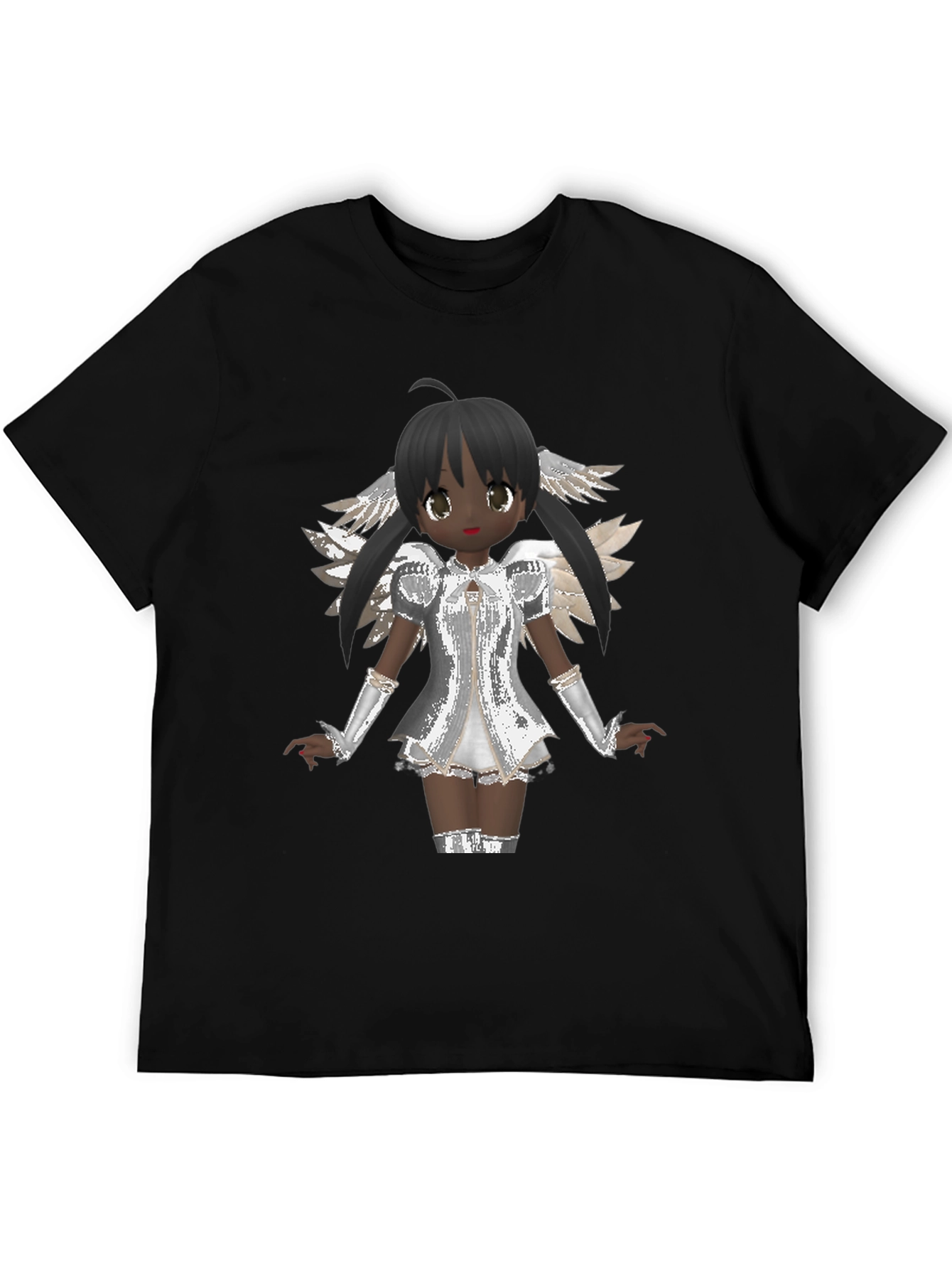 Black Anime Angel Graphic T-Shirt - Black Cotton Tee view 5