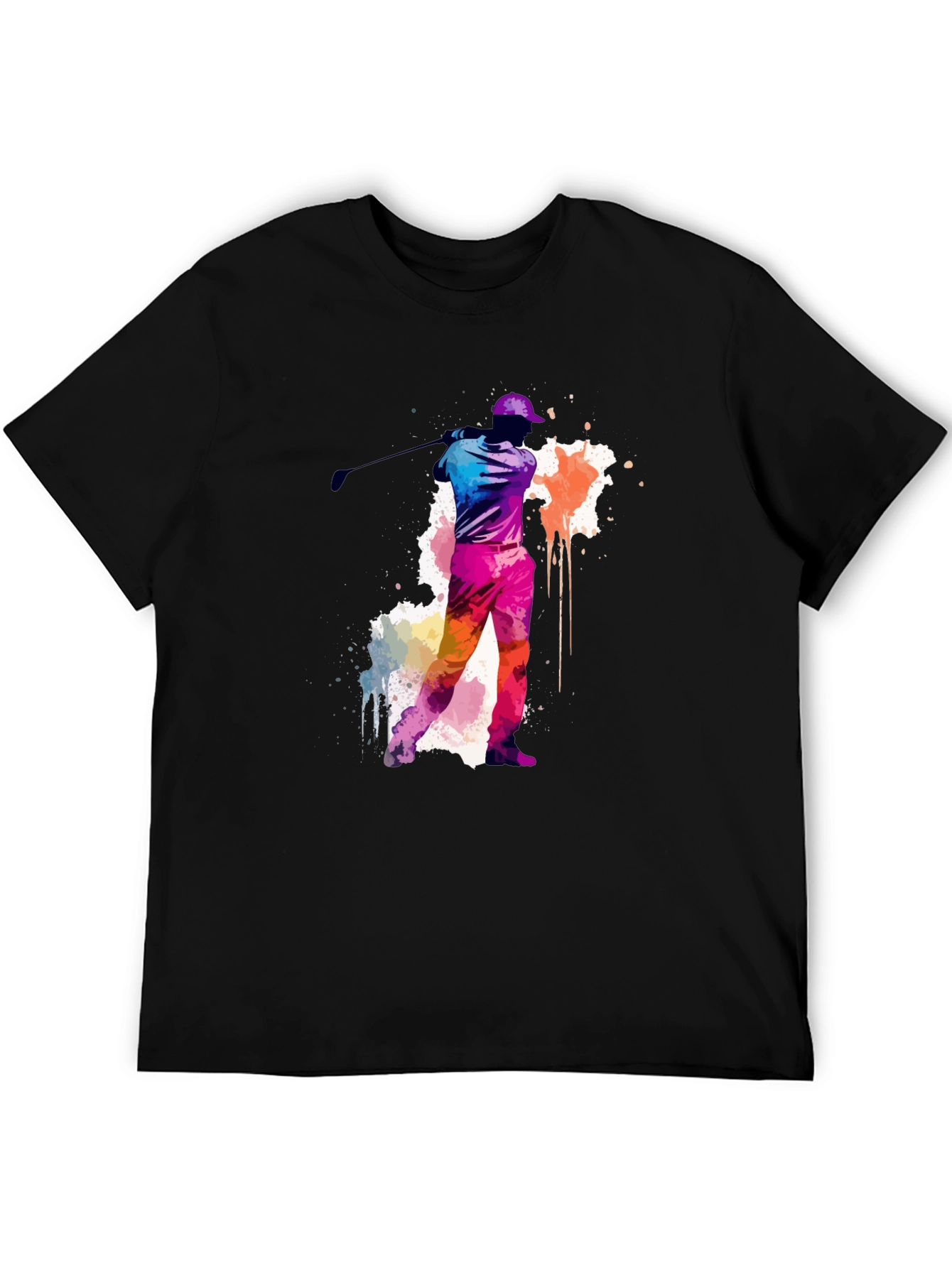 Black Golfing Watercolor Tee - Black Cotton T-Shirt view 5