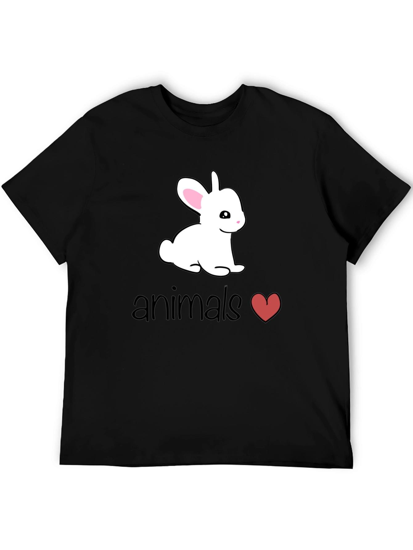 Black Cute Bunny Animals Heart T-Shirt view 5
