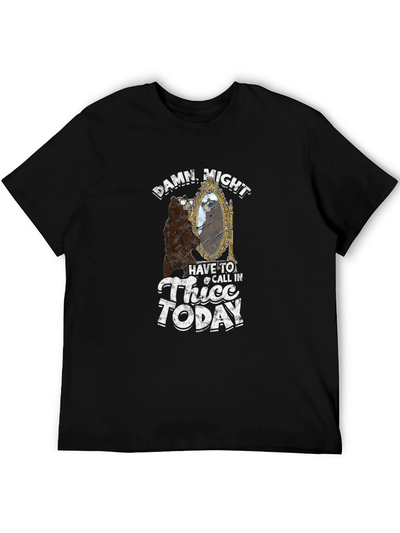 Black Thicc Bear Humor Graphic T-Shirt - Black view 5