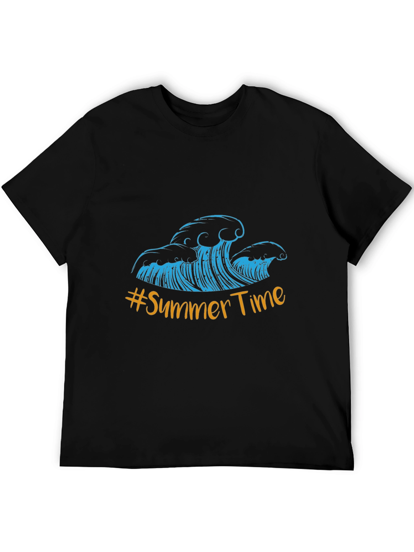 Black Summer Time Waves Graphic Tee - Black Cotton Blend view 5