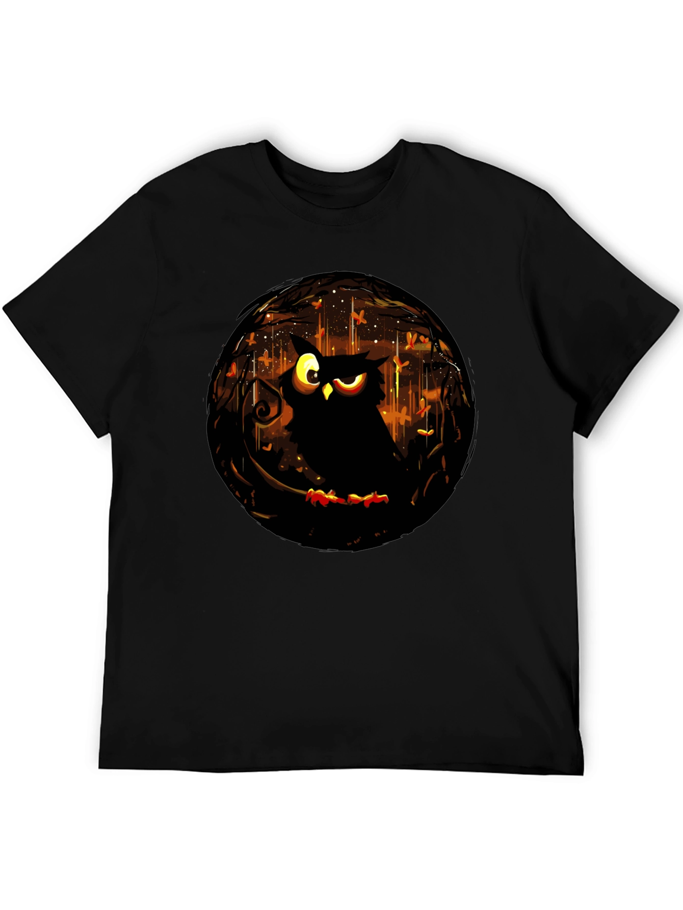 Black Owl Graphic Tee - Dark Forest Design T-Shirt view 5