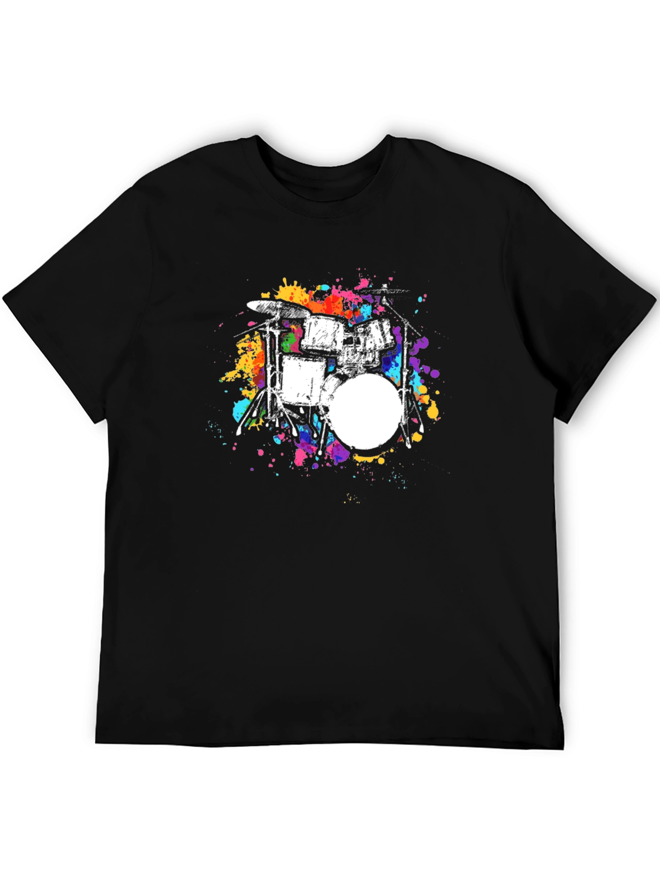 Black Abstract Drum Set Graphic Tee - Black Cotton Blend view 5