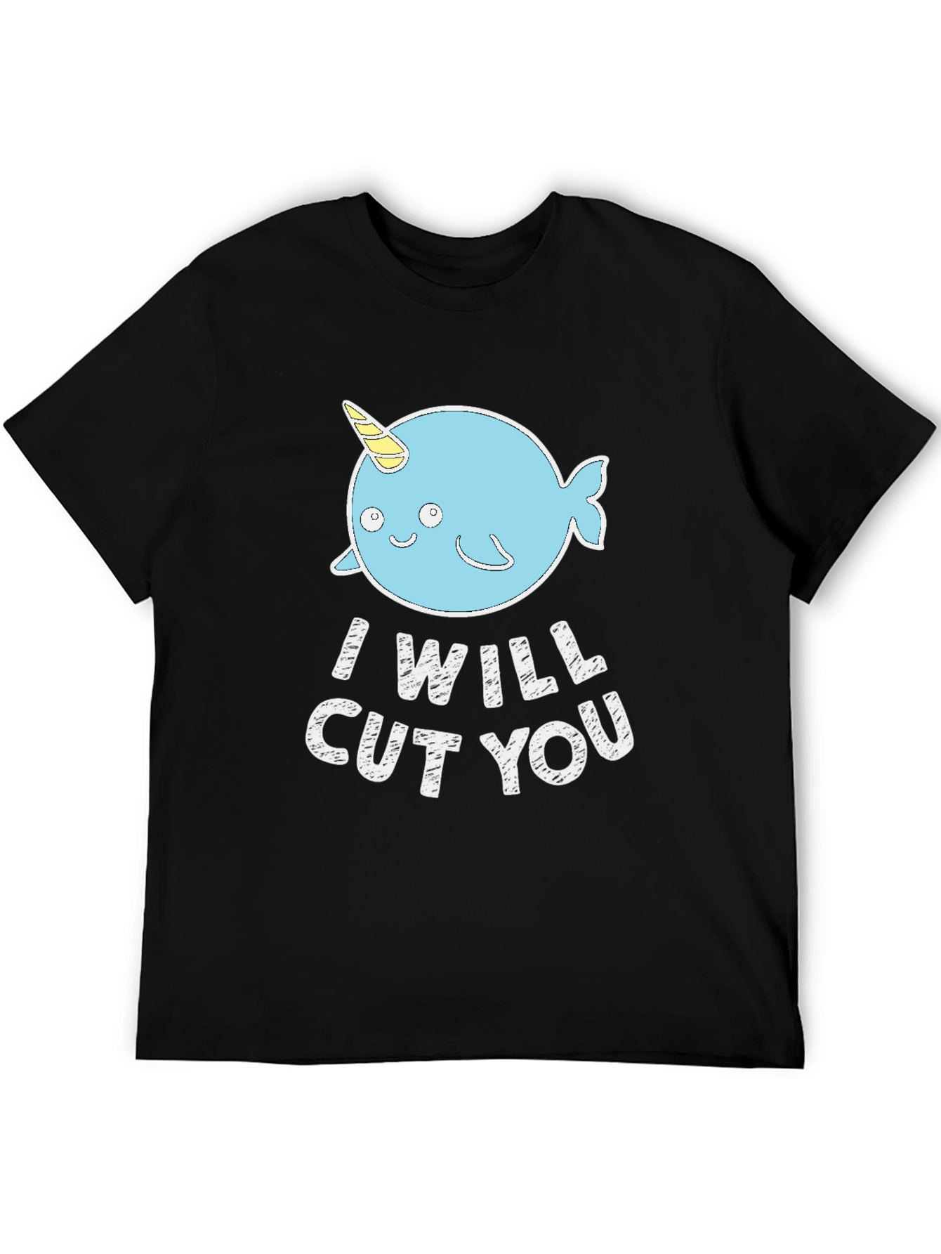 Black Funny Narwhal 'I Will Cut You' Black T-Shirt view 5