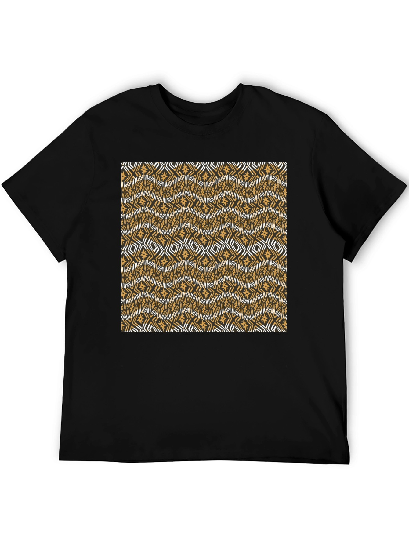 Black Patterned Graphic Tee - Stylish Men's Crew Neck Shirt view 5