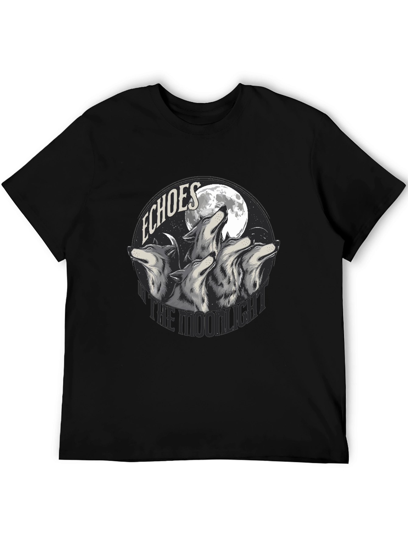 Black Echoes in the Moonlight Wolves Graphic T-Shirt view 5