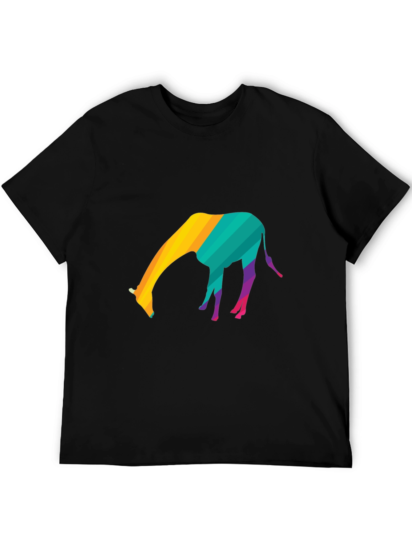 Black Colorful Giraffe Graphic T-Shirt - Black view 5