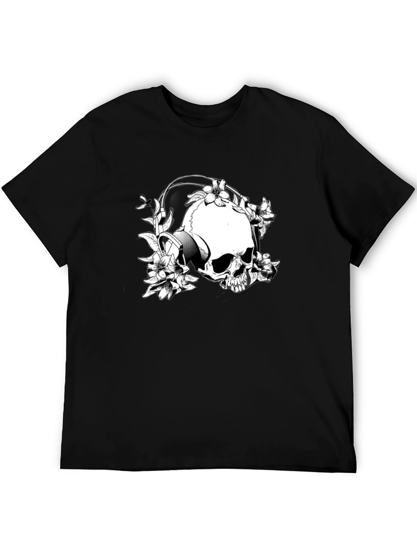 Black Skull & Flowers Graphic T-Shirt - Black view 5