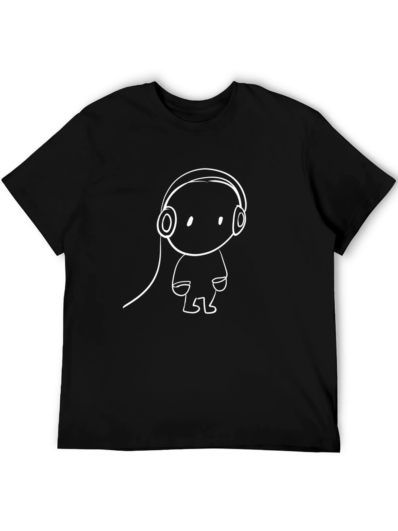 Black Cool Black T-Shirt with Cartoon Headphones Design view 5