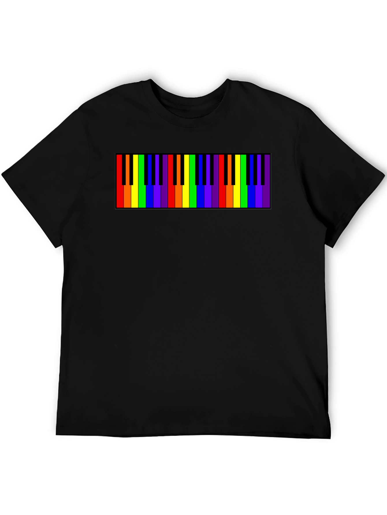 Black Rainbow Piano Keys Graphic Tee - Black Cotton T-Shirt view 5