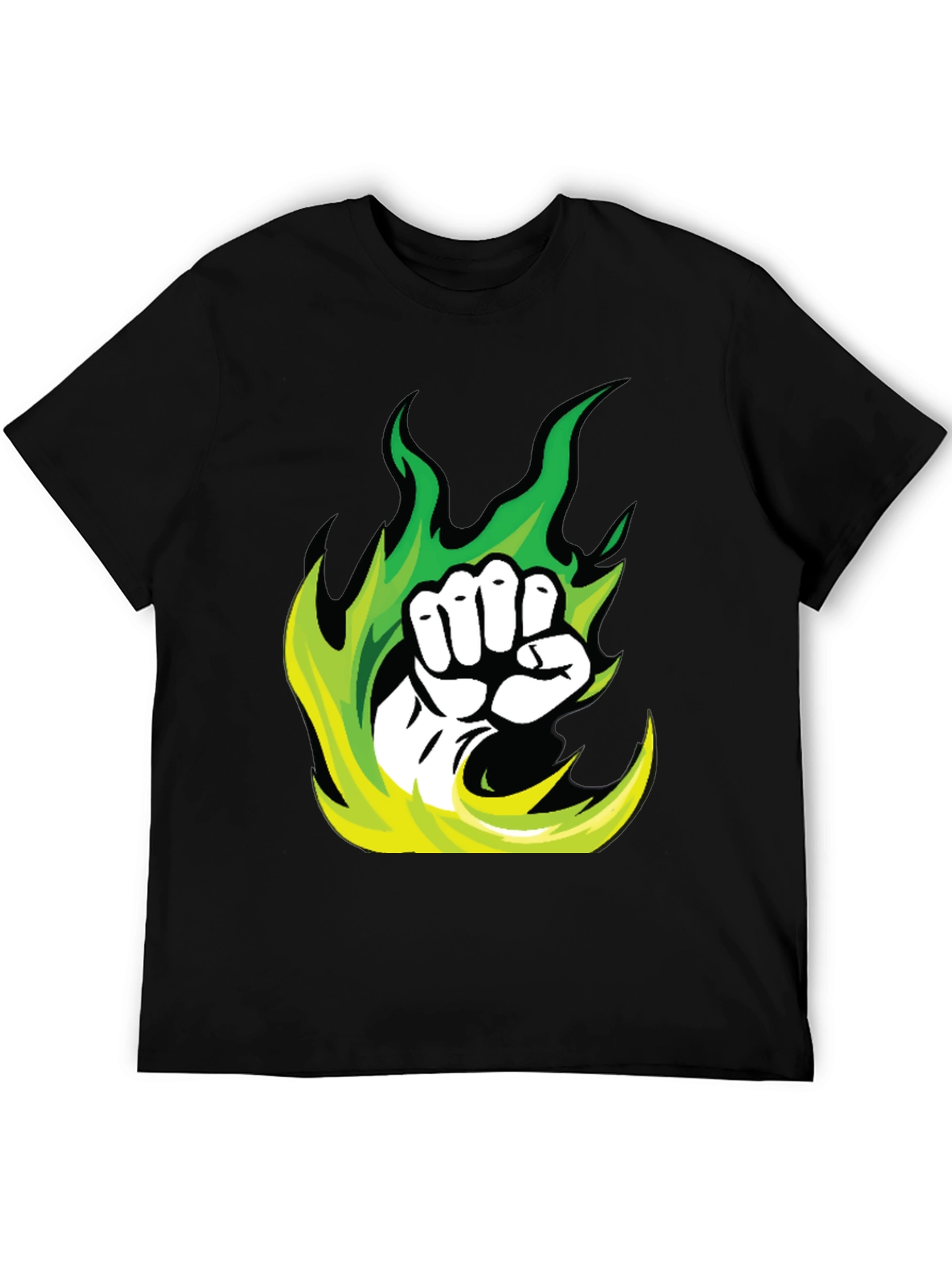 Black Fiery Fist Graphic Tee - Black Cotton Blend T-Shirt view 5